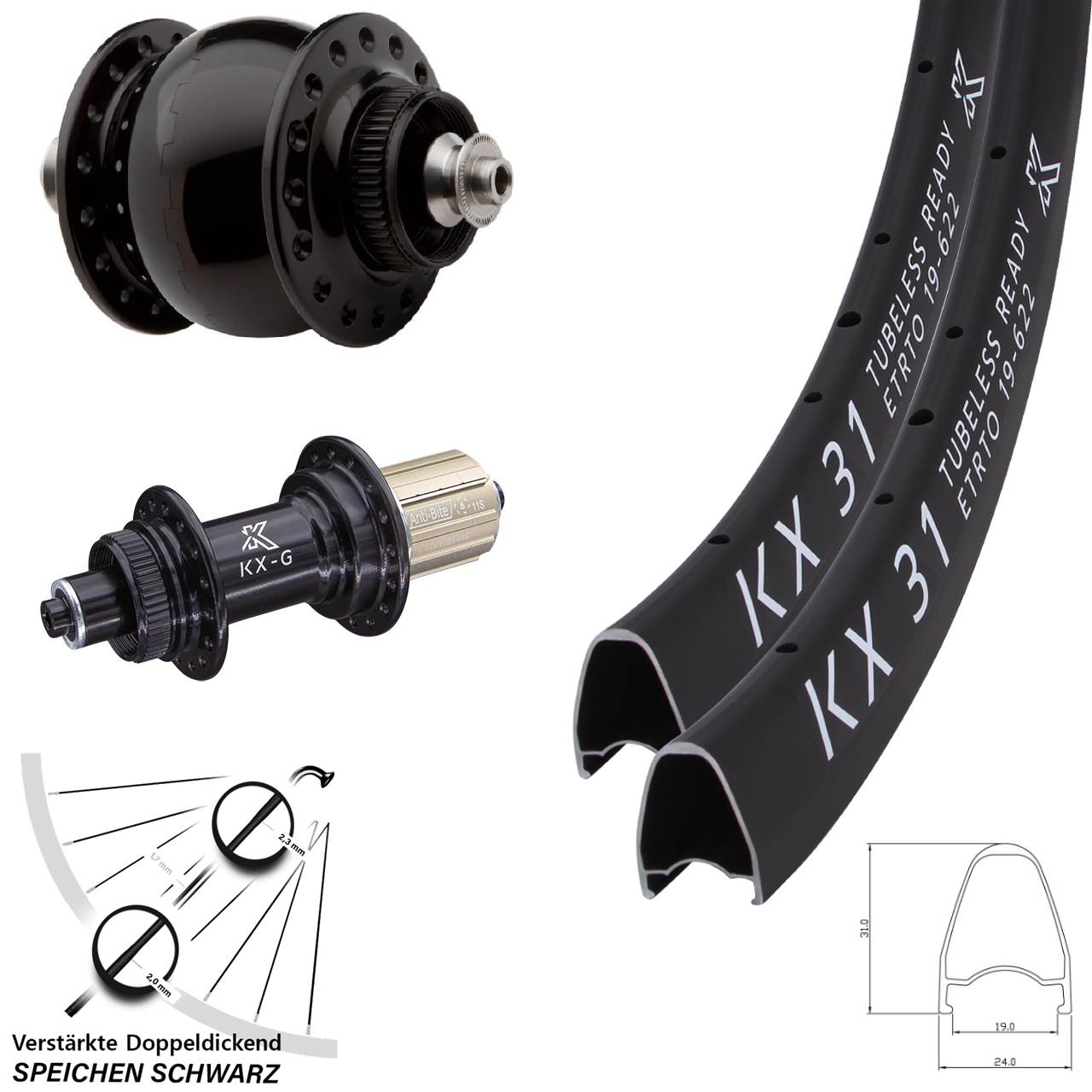 Laufradsatz Centerlock QR 28 Zoll KX-G 31 SON delux 8-12 fach HG