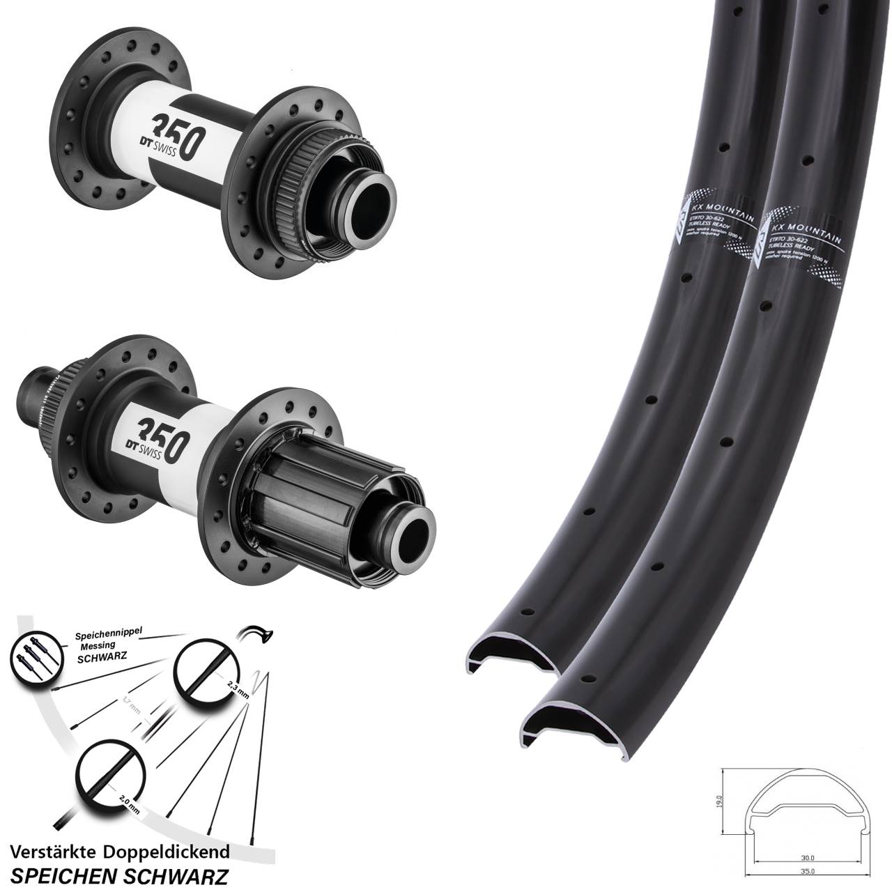 Disc Laufradsatz 29 Zoll KX Mountain TR DT Swiss 350 8-11 fach HG 15x110 12x148 Boost