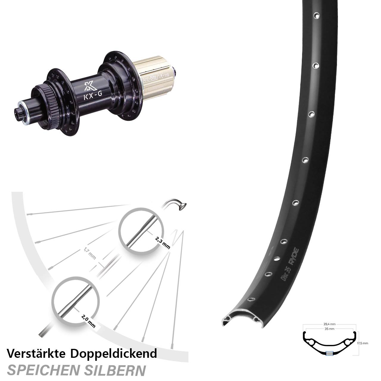 29 Zoll Hinterrad Ryde Disc 35 KX-G 8-12 fach für Schnellspanner