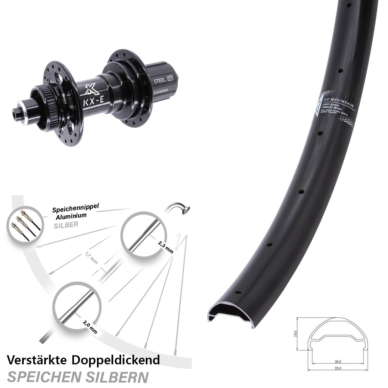 29 Zoll KX-E Mountain Disc Laufrad für Schnellspanner Boost 8-12 fach