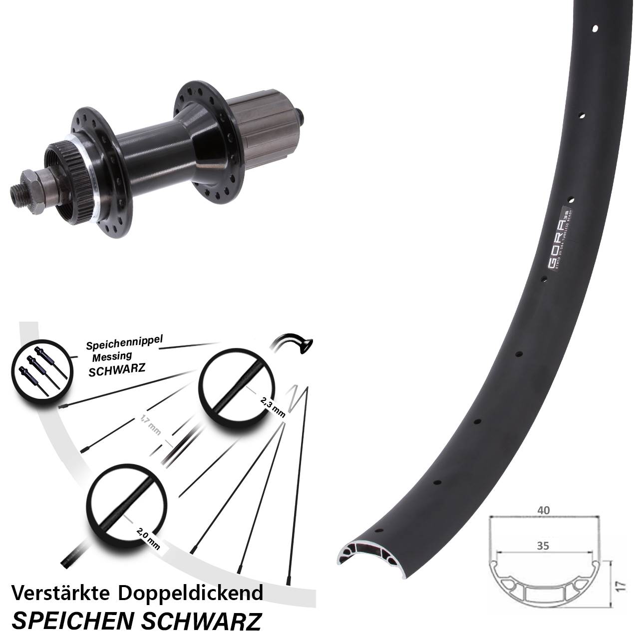 27,5 Zoll Gora 35 Joytech 5x135 mm schwarz Centerlock Disc Hinterrad QR 8-11 fach HG