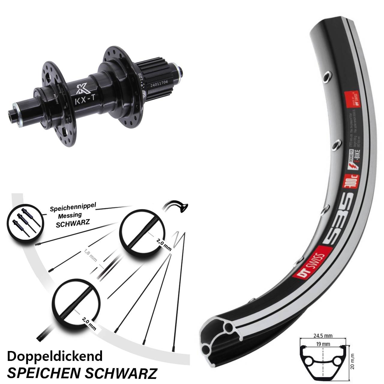DT Swiss 535 KX-T 26 Zoll Hinterrad für Schnellspanner Micro Spline