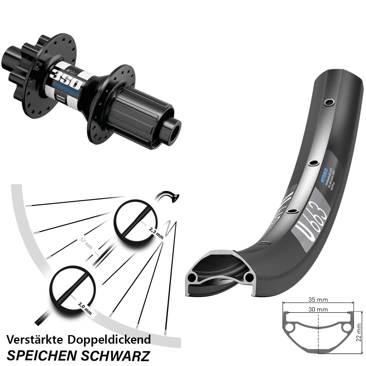 DT Swiss 350 Hybrid 29 Zoll Hinterrad 6-Loch 12x148 Boost 8-11 fach HG
