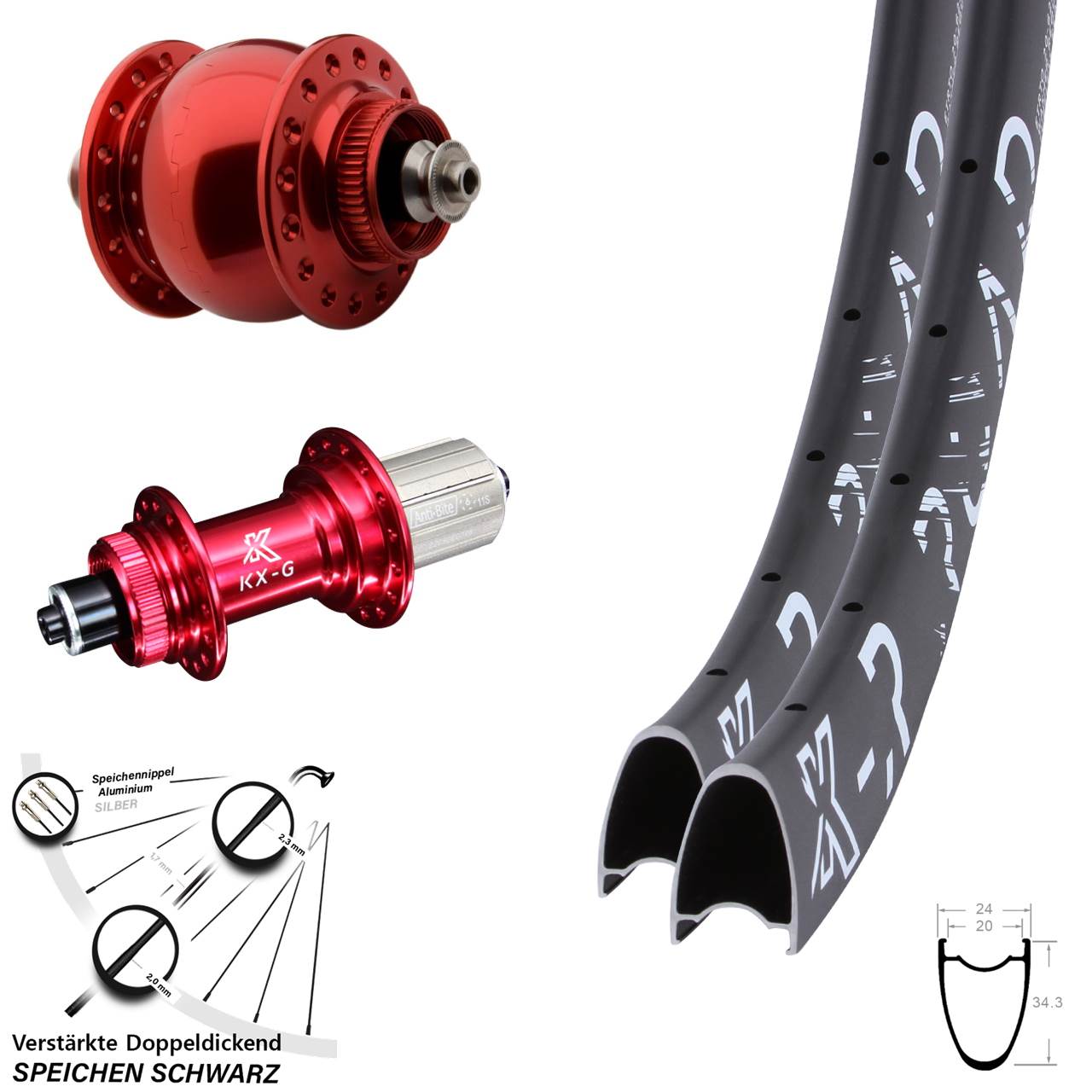 KX-R Road SON delux rot 28 Zoll Disc Laufradsatz QR 8-12 fach HG