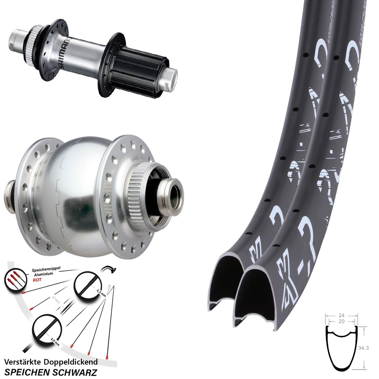 Centerlock Laufradsatz KX-R Road SON 28 Zoll Shimano GRX 8-12 fach HG 12x100/142