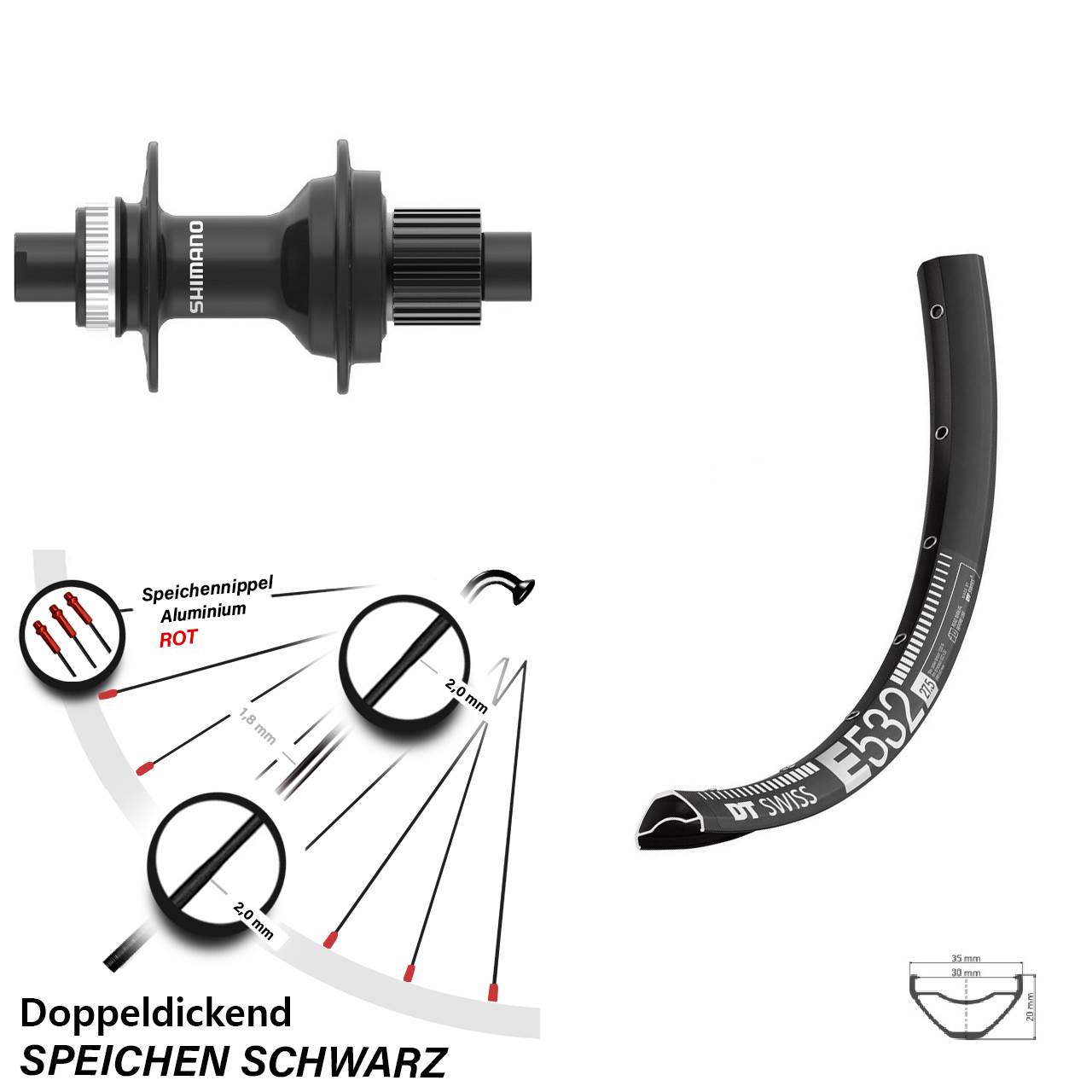 DT Swiss E 532 Shimano FH-MT410 29 Zoll Centerlock Hinterrad 12x142 Shimano Micro Spline