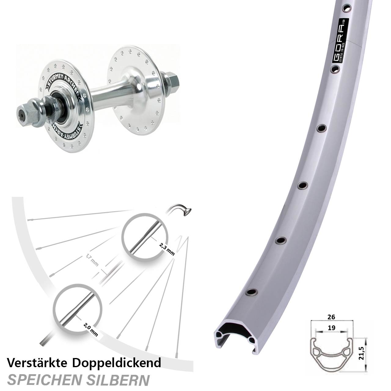Vorderrad Vollachse 28 Zoll Gora 19 Sturmey Archer HBT30