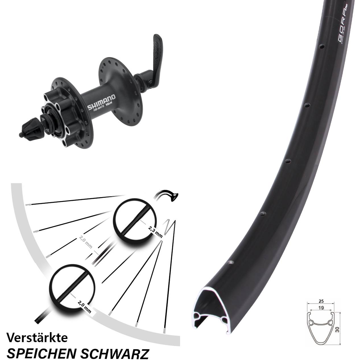28 Zoll Gora Plus Shimano Alivio 6-Loch Vorderrad für Schnellspanner