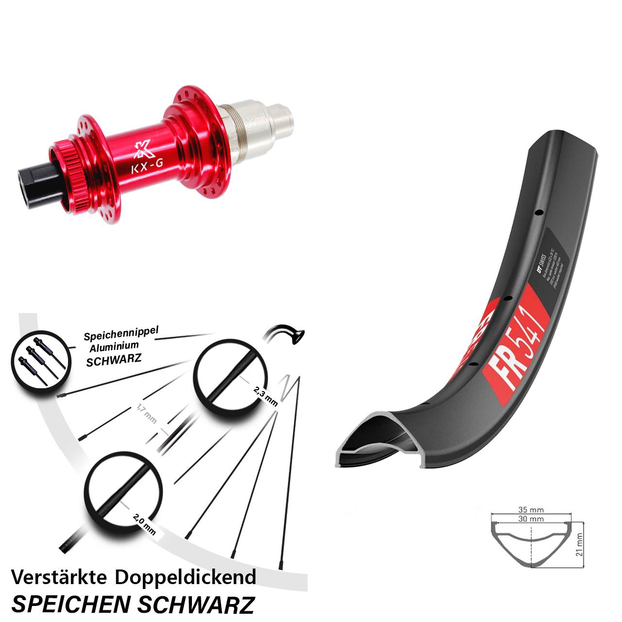 Hinterrad Centerlock 12x142 29 Zoll DT Swiss FR541 KX-G rot XDR 11-12 fach