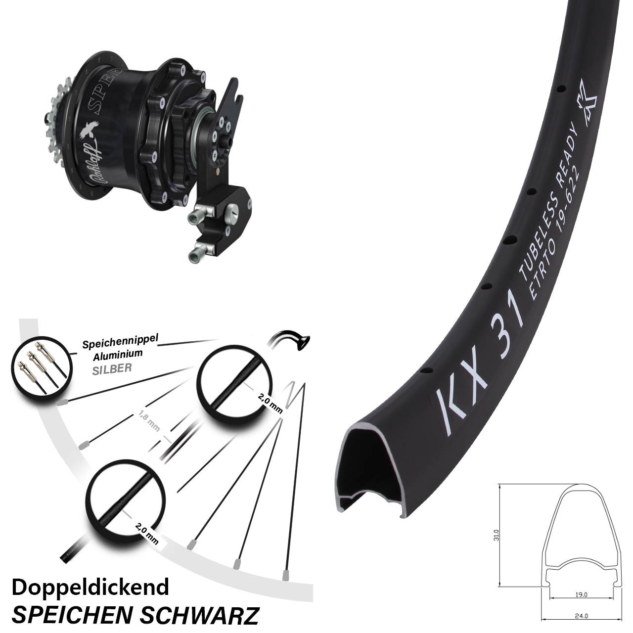 KX 31 Rohloff Speedhub CC DB OEM2 Tandem 28 Zoll Disc Hinterrrad