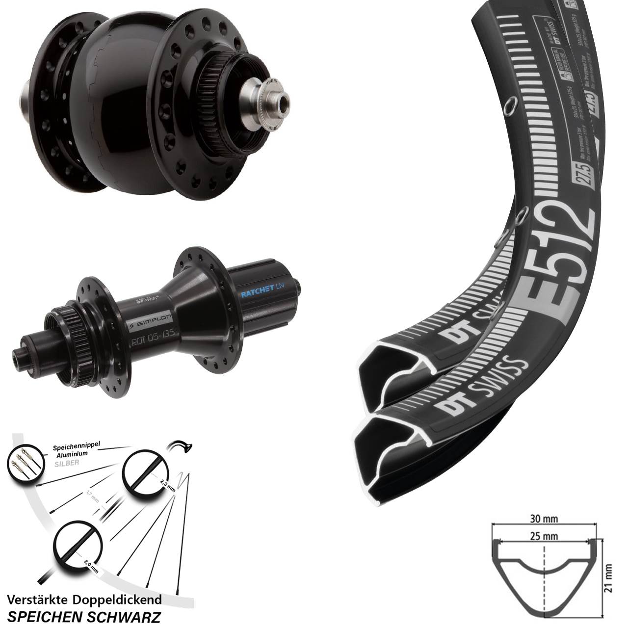 29 Zoll DT Swiss E512-370 Hybrid SON 28 Laufradsatz Centerlock QR 8-11 fach