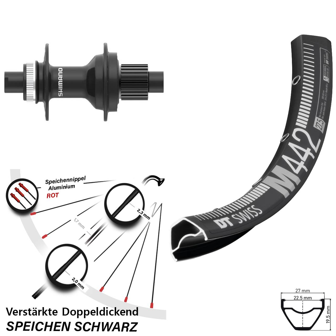 Hinterrad Centerlock 28 Zoll DT Swiss M 442 Shimano FH-MT410 Micro Spline 12x142