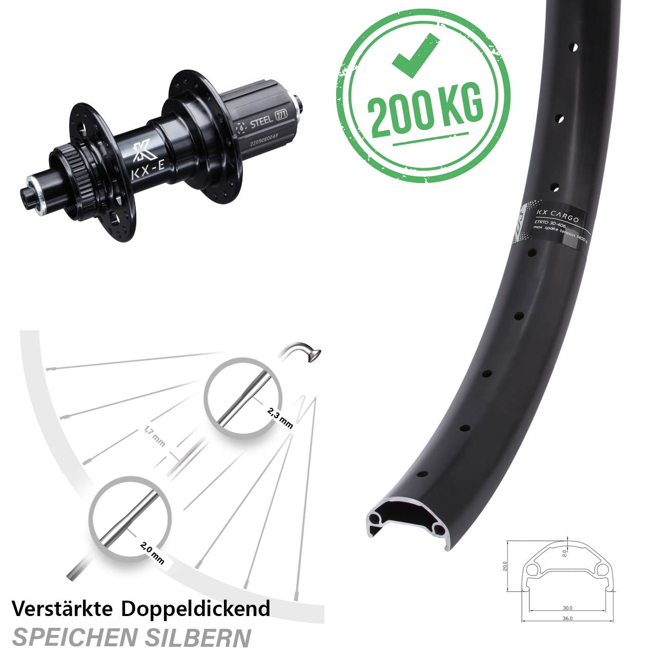 KX-E Cargo Heavy Duty 26 Zoll Hinterrad Centerlock QR 8-12 fach HG