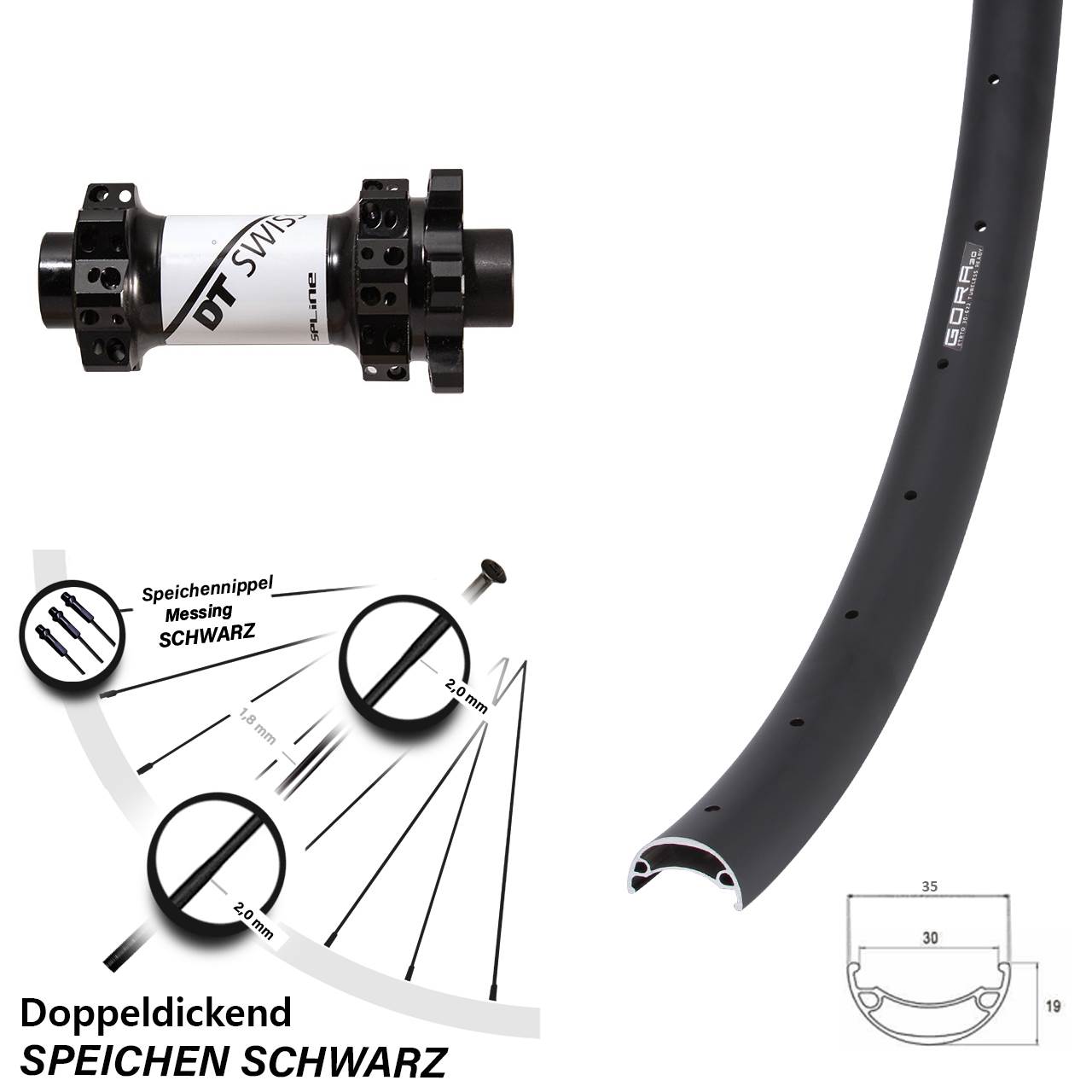 Gora 30 Vorderrad 29 Zoll Steckachse 15x100 mm MTB DT Swiss X1900 Straightpull 6-loch