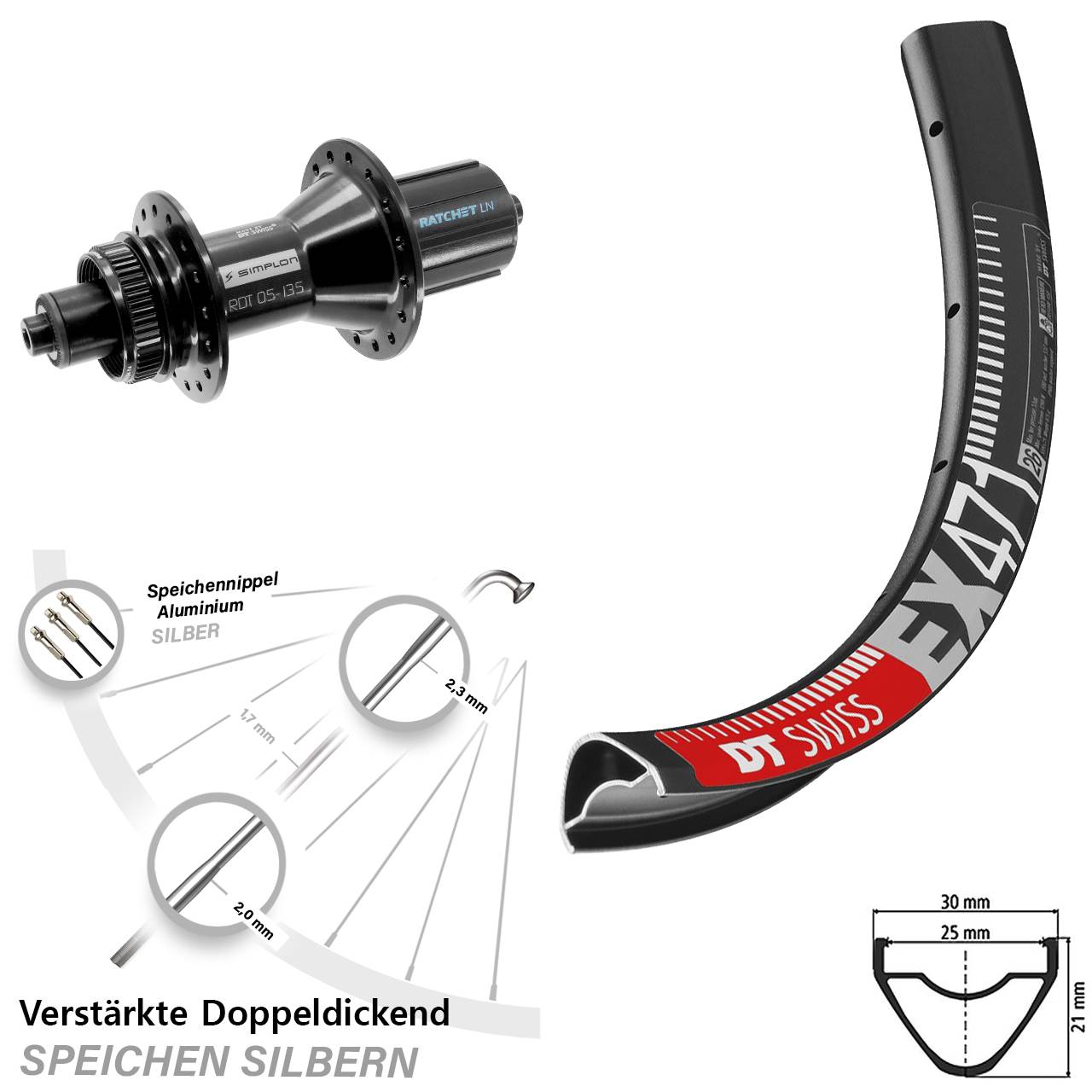 29 Zoll DT Swiss EX471-370 Hybrid Centerlock Hinterrad QR 8-11 fach