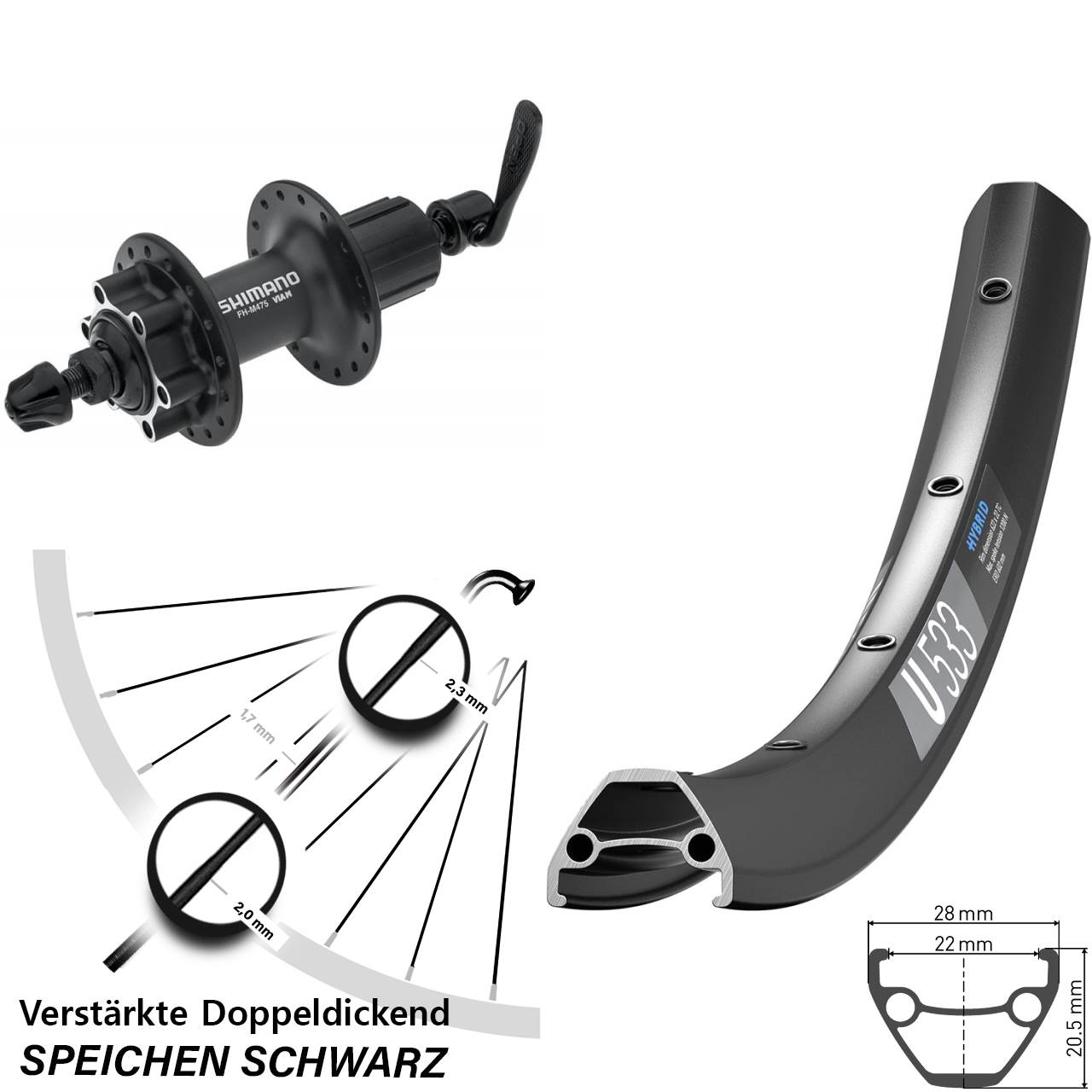 Disc Hinterrad 28-29 Zoll DT Swiss U533 Shimano Alivio 8-11 fach HG QR