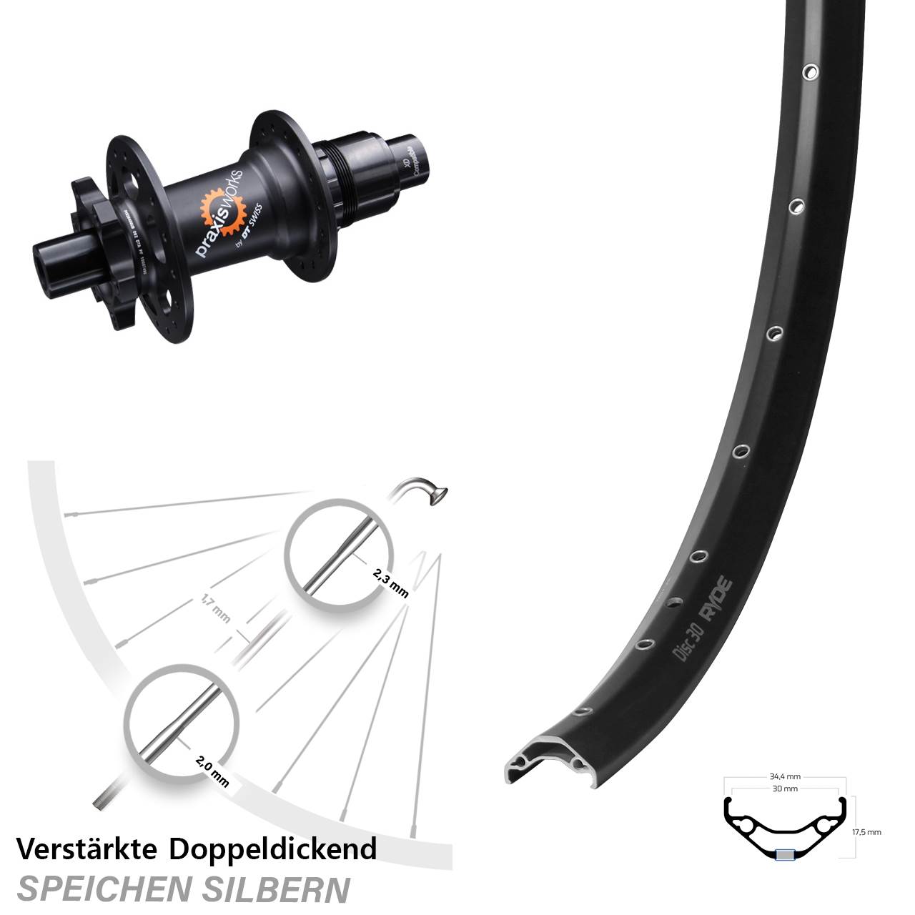 Ryde Disc 30 DT Swiss 350 29 Zoll 6-Loch Hinterrad 12x142 XD