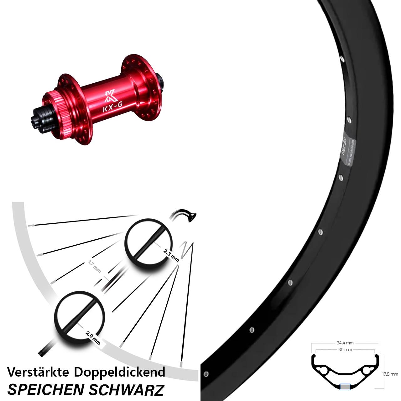 Ryde Disc 30 KX-G rot 29 Zoll Vorderrad für Schnellspanner