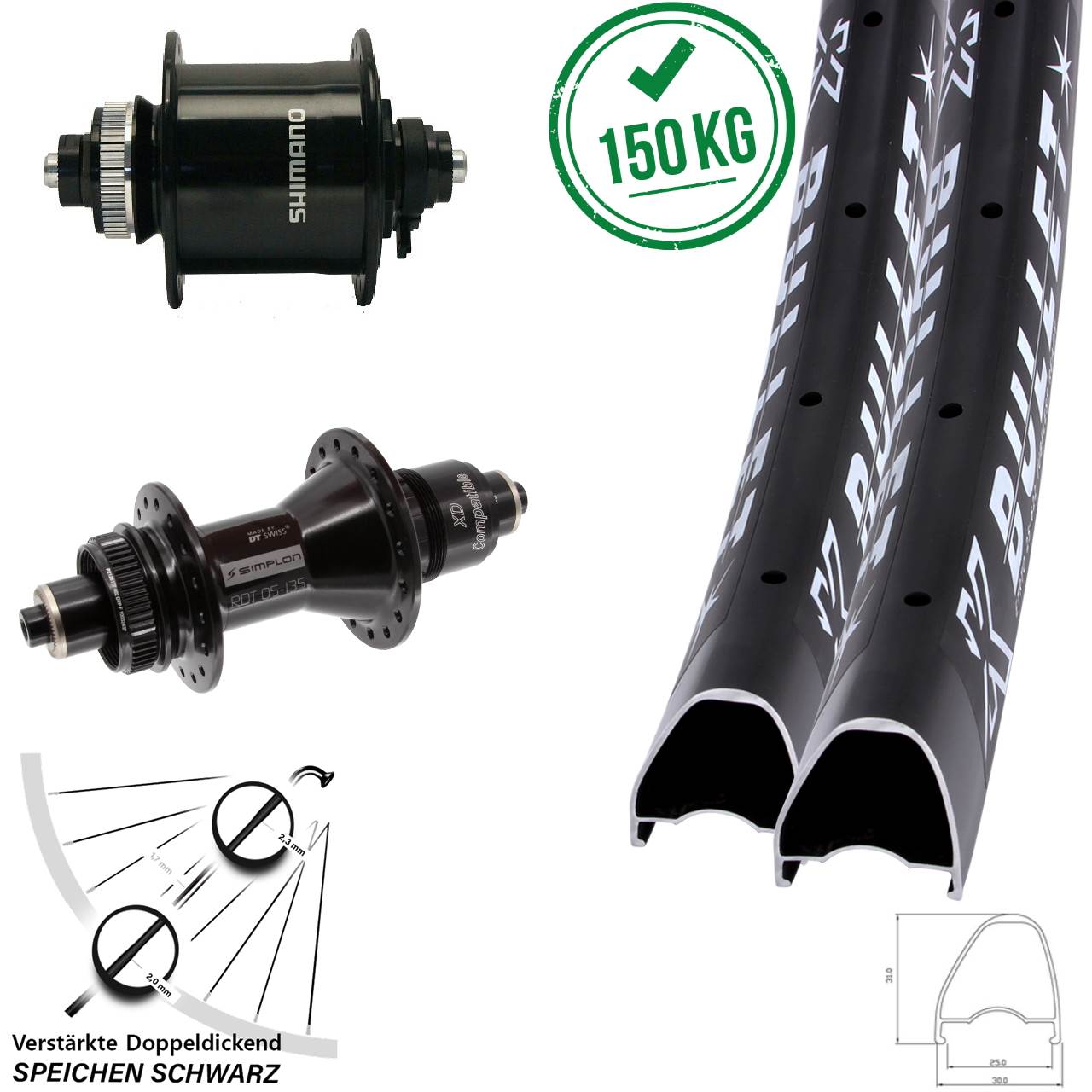 28 Zoll KX Bullet OS DT Swiss 370 Shimano DH-UR700 Laufradsatz Centerlock QR XD 11-12 fach