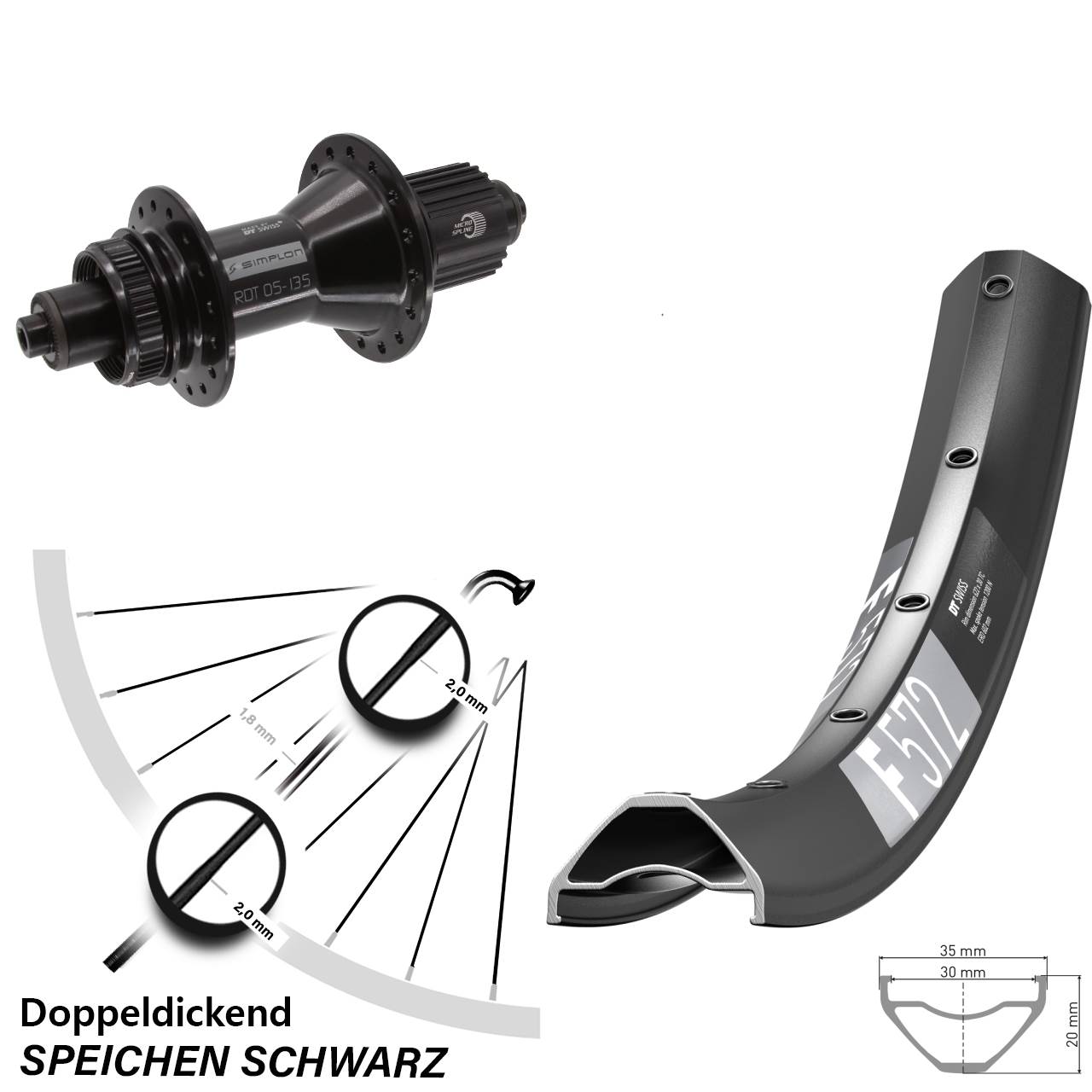 DT Swiss F572-370 Hybrid 27,5 Zoll Disc Laufrad QR Micro Spline