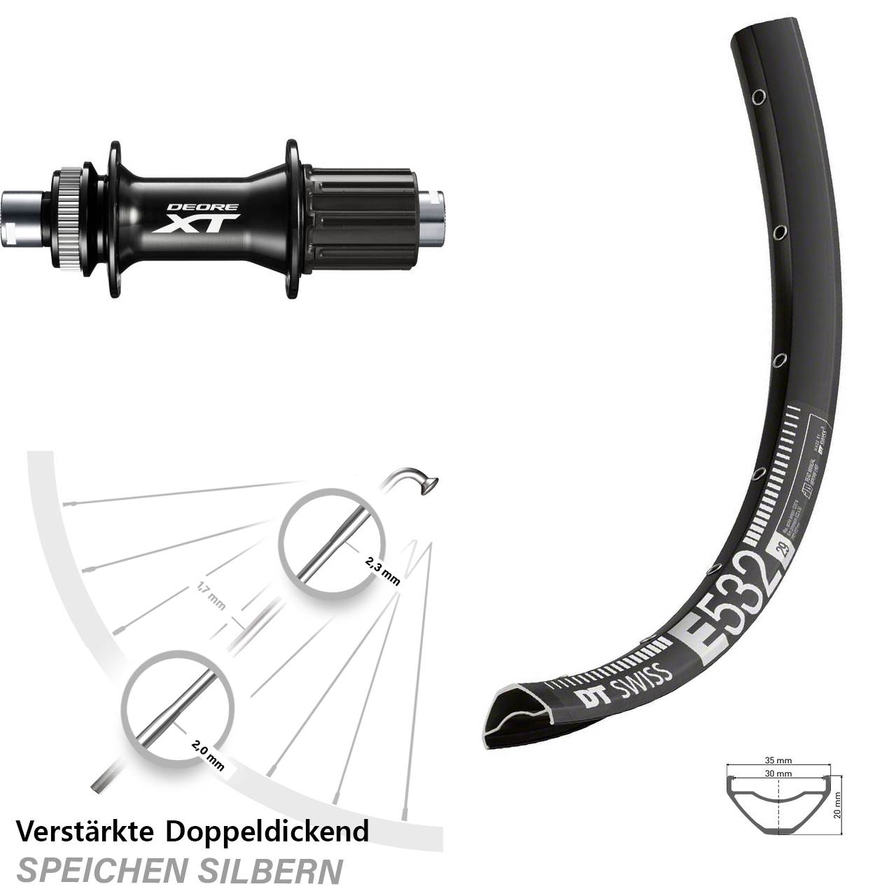 DT Swiss E532 Shimano XT FH-M8010-B 29 Zoll Hinterrad Centerlock 12x148 8-11 fach