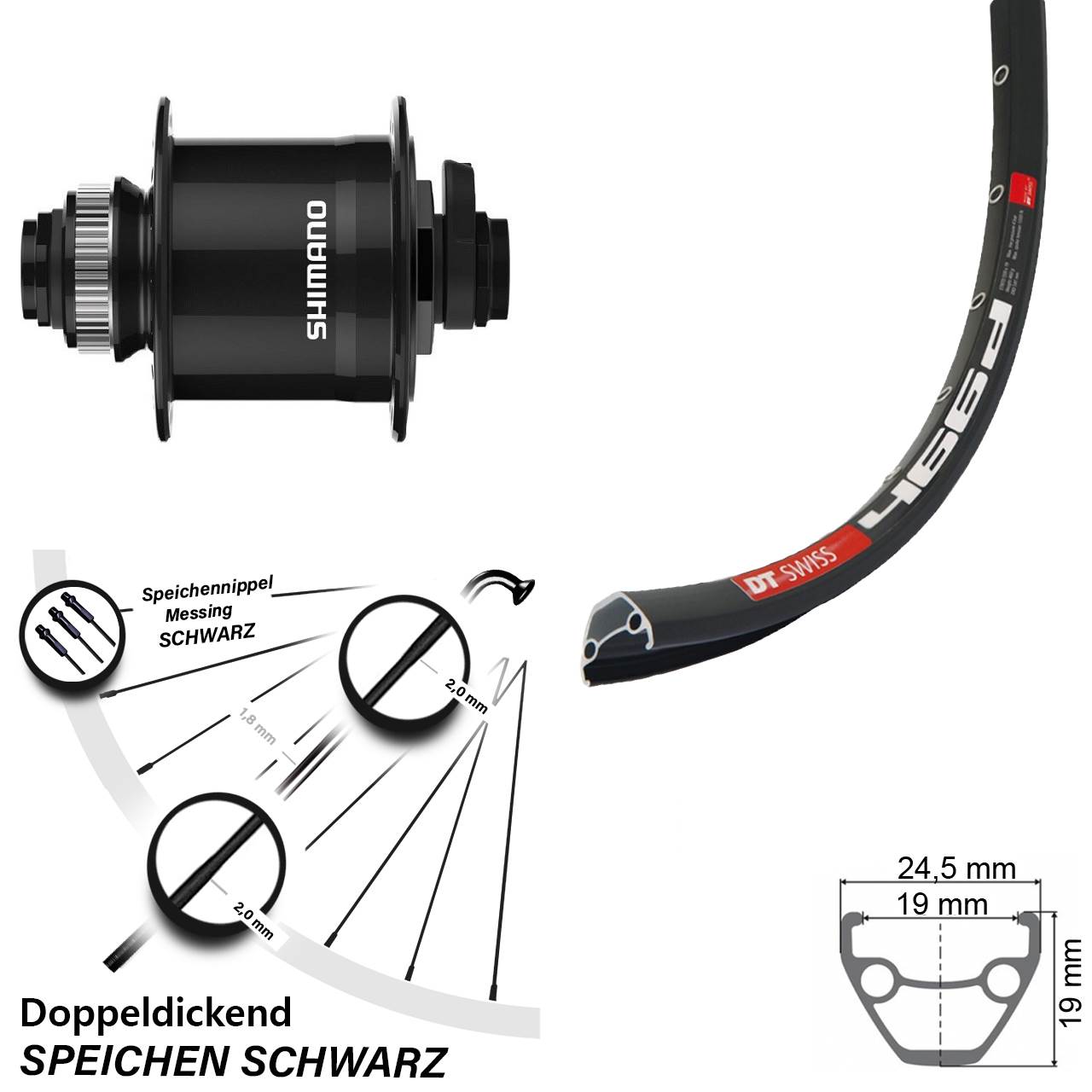 DT Swiss 466d Shimano DH-UR708 28 Zoll Centerlock Dynamovorderrad 15x100