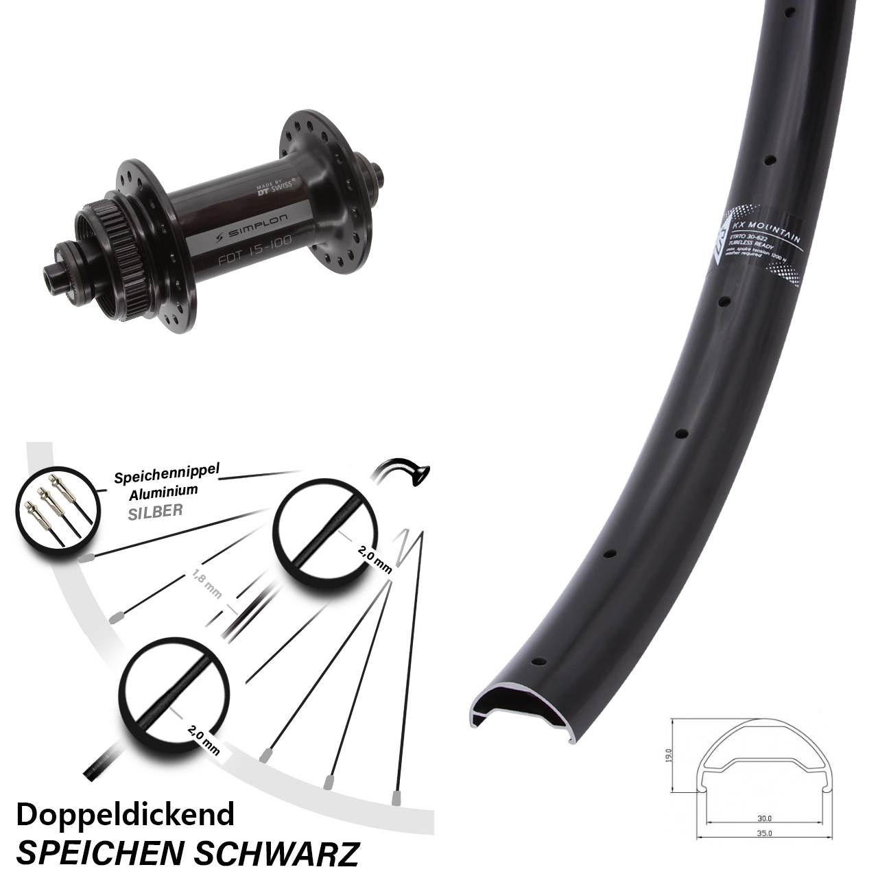 KX Mountain DT Swiss 370 29 Zoll Vorderrad Centerlock für Schnellspanner