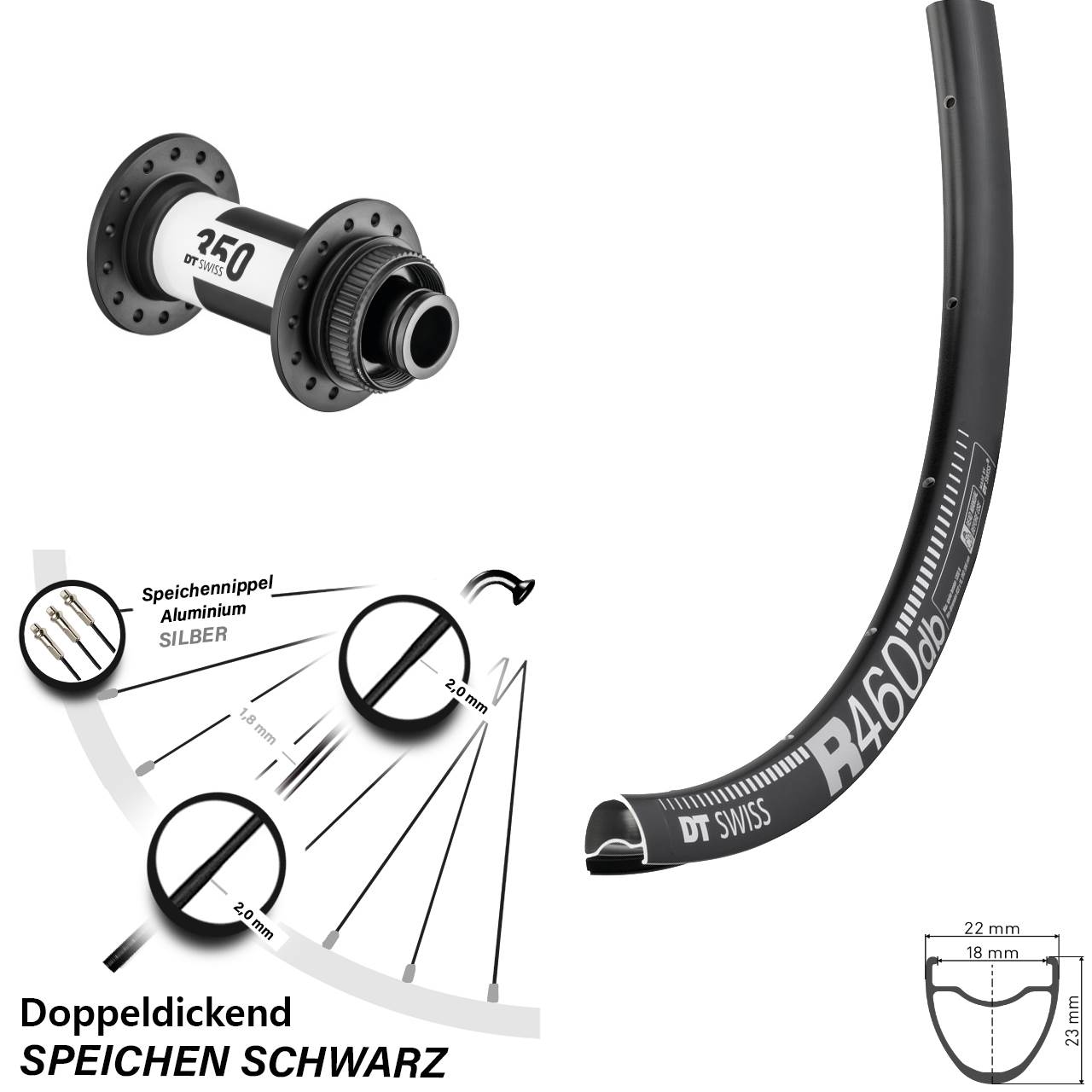 Centerlock Vorderrad 28 Zoll DT Swiss R460-350 15x100