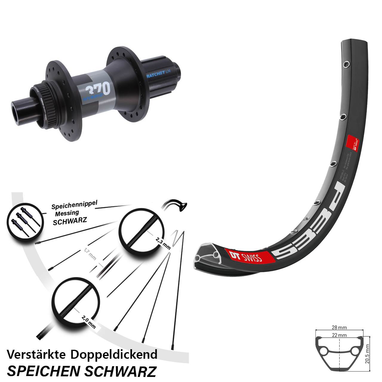 Disc Laufrad 27,5 Zoll DT Swiss 533d-370 Hybrid 8-11 fach 12x148