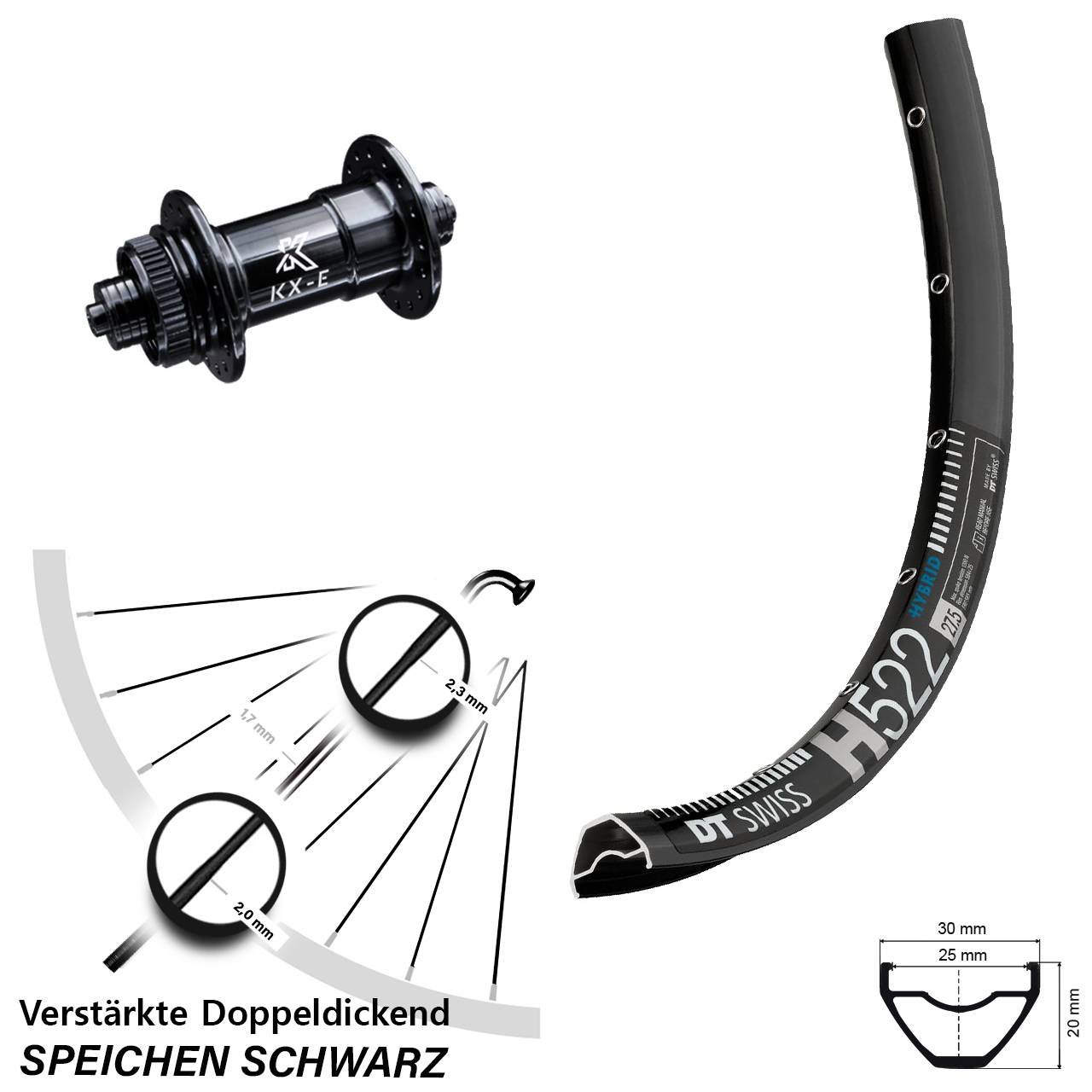 29 Zoll Vorderrad DT Swiss H 522 mit KX-E Nabe für Schnellspanner