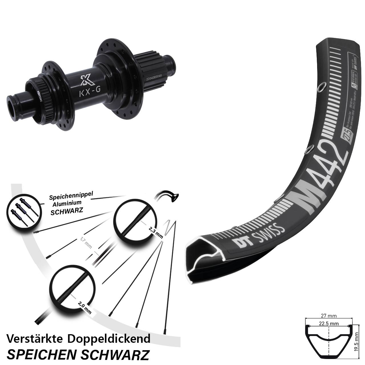 28 Zoll DT Swiss M442 KX-GS verstärkt Hinterrad Centerlock 12x142 Shimano Micro Spline