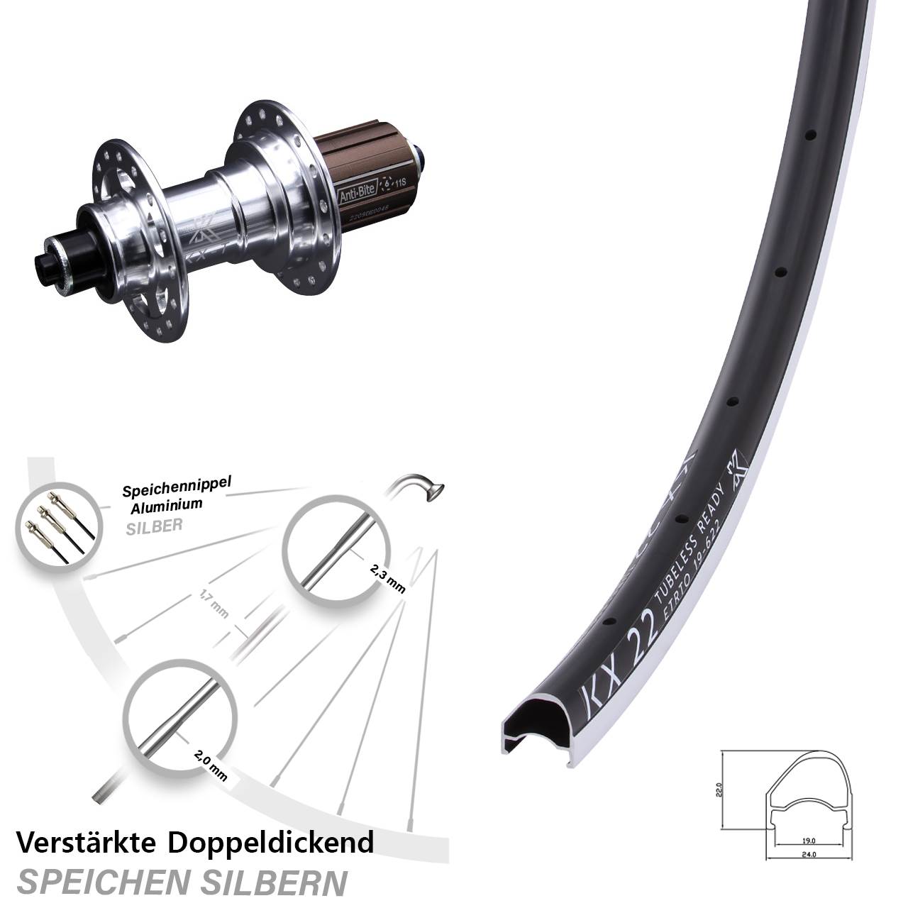 KX-T 22 OS 28 Zoll Hinterrad für Schnellspanner 8-12 fach HG