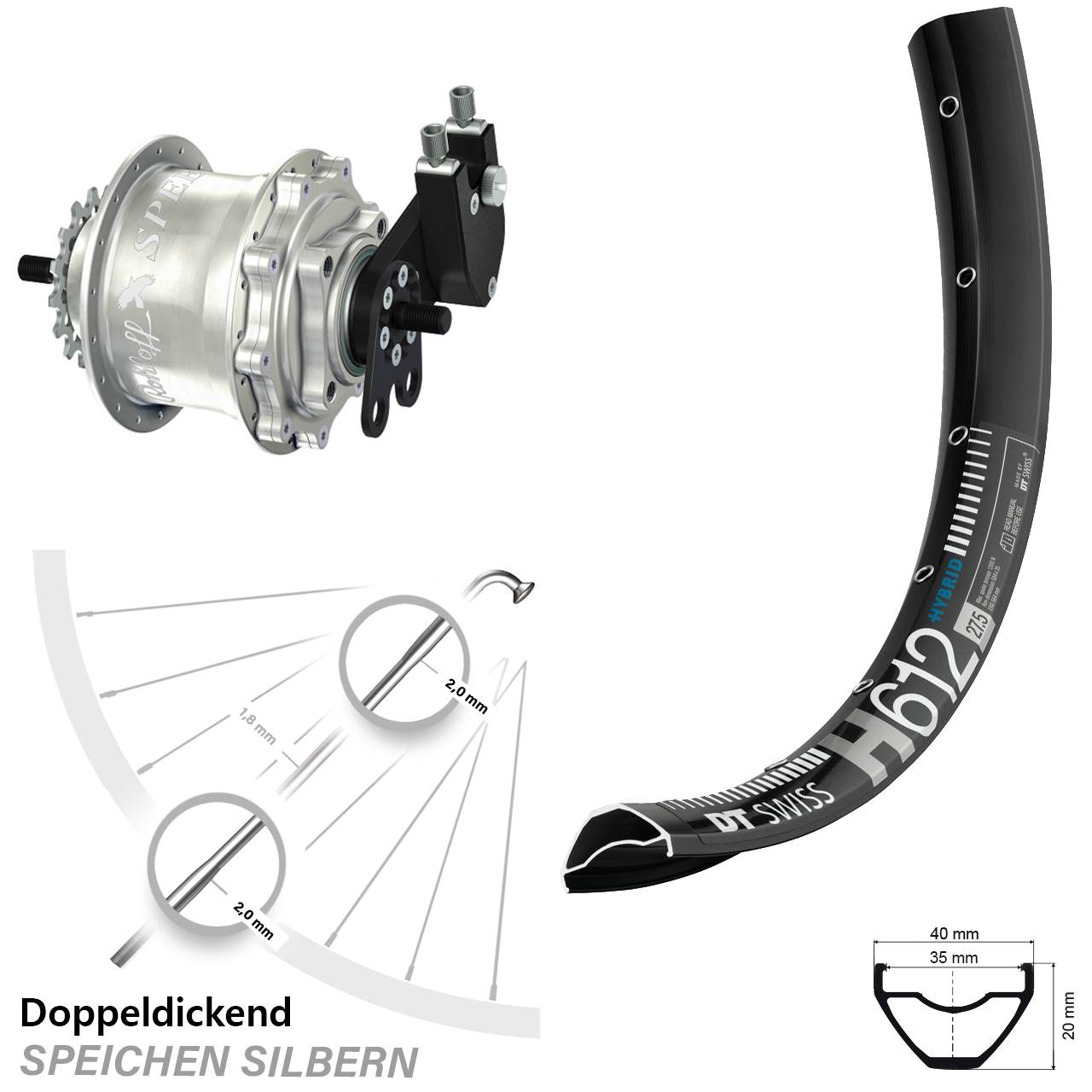 DT Swiss H612 Rohloff Speedhub TS DB 27,5 Zoll Disc Hinterrrad