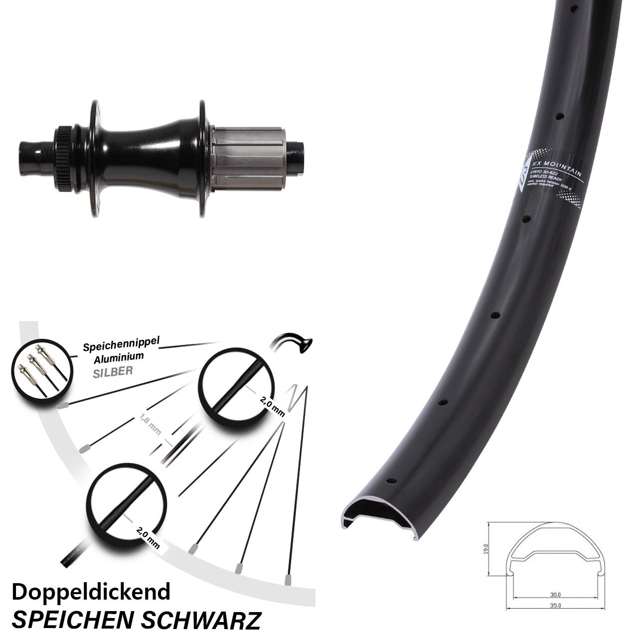 MTB Hinterrad KX Mountain TR 29 Zoll Formula Boost Centerlock Steckachse 12x148 mm