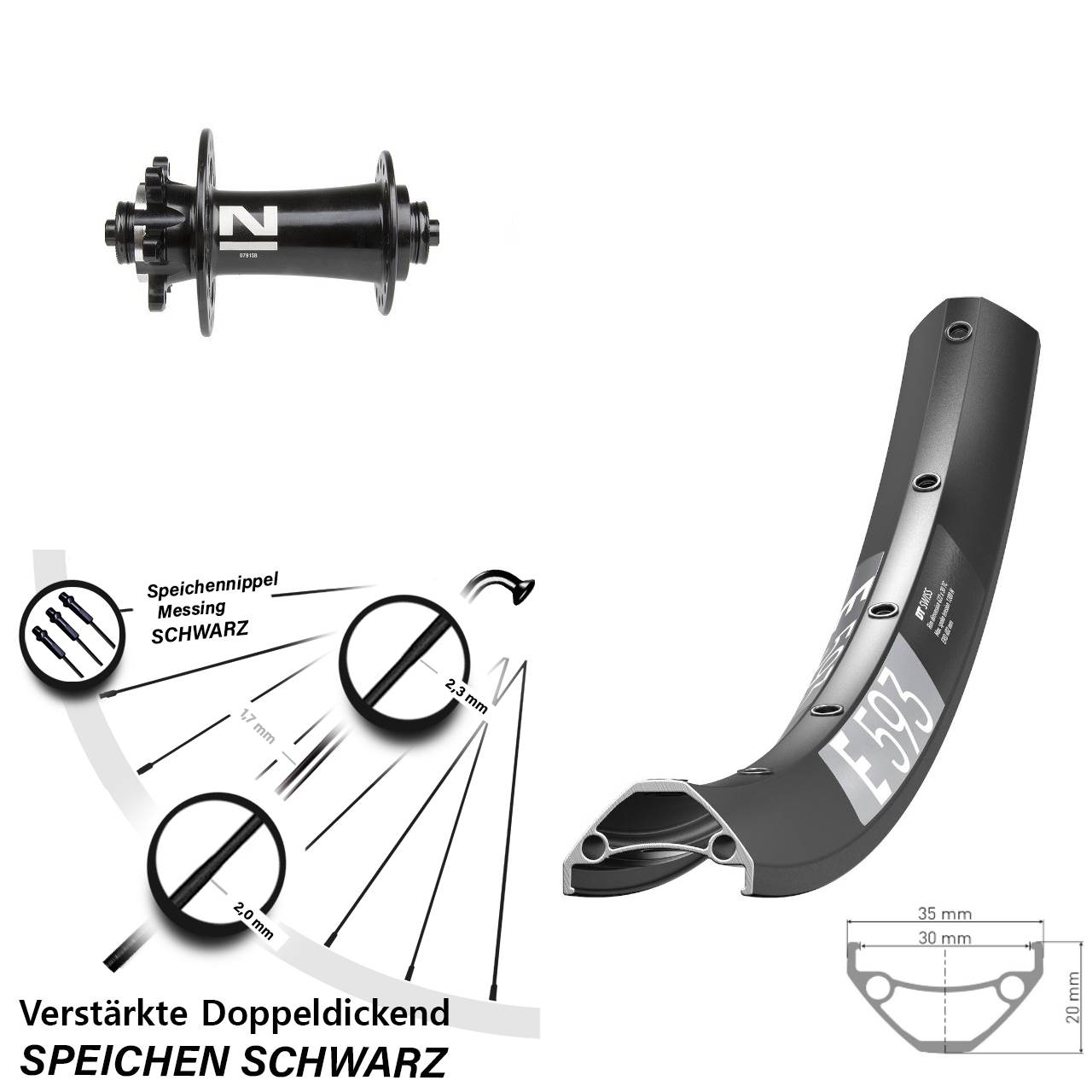 6-Loch Vorderrad 650B DT Swiss E 593 Novatec D791 für Schnellspanner