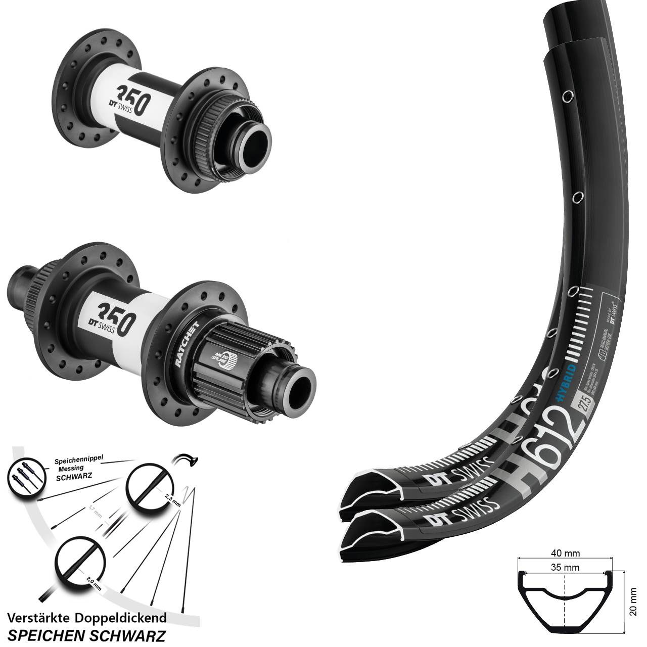 DT Swiss H 612 350 27,5 Zoll Laufradsatz Centerlock 15x100 12x142 Micro Spline