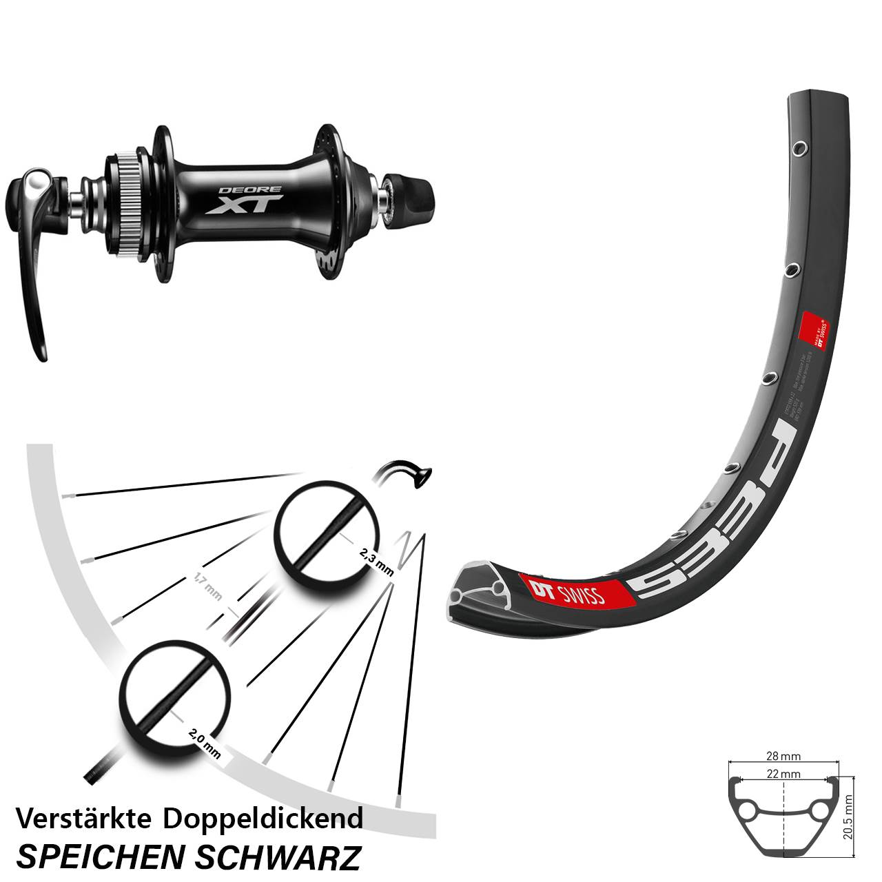 Vorderrad 27,5 Zoll DT Swiss 533D Disc Shimano HB-M8000 schwarz