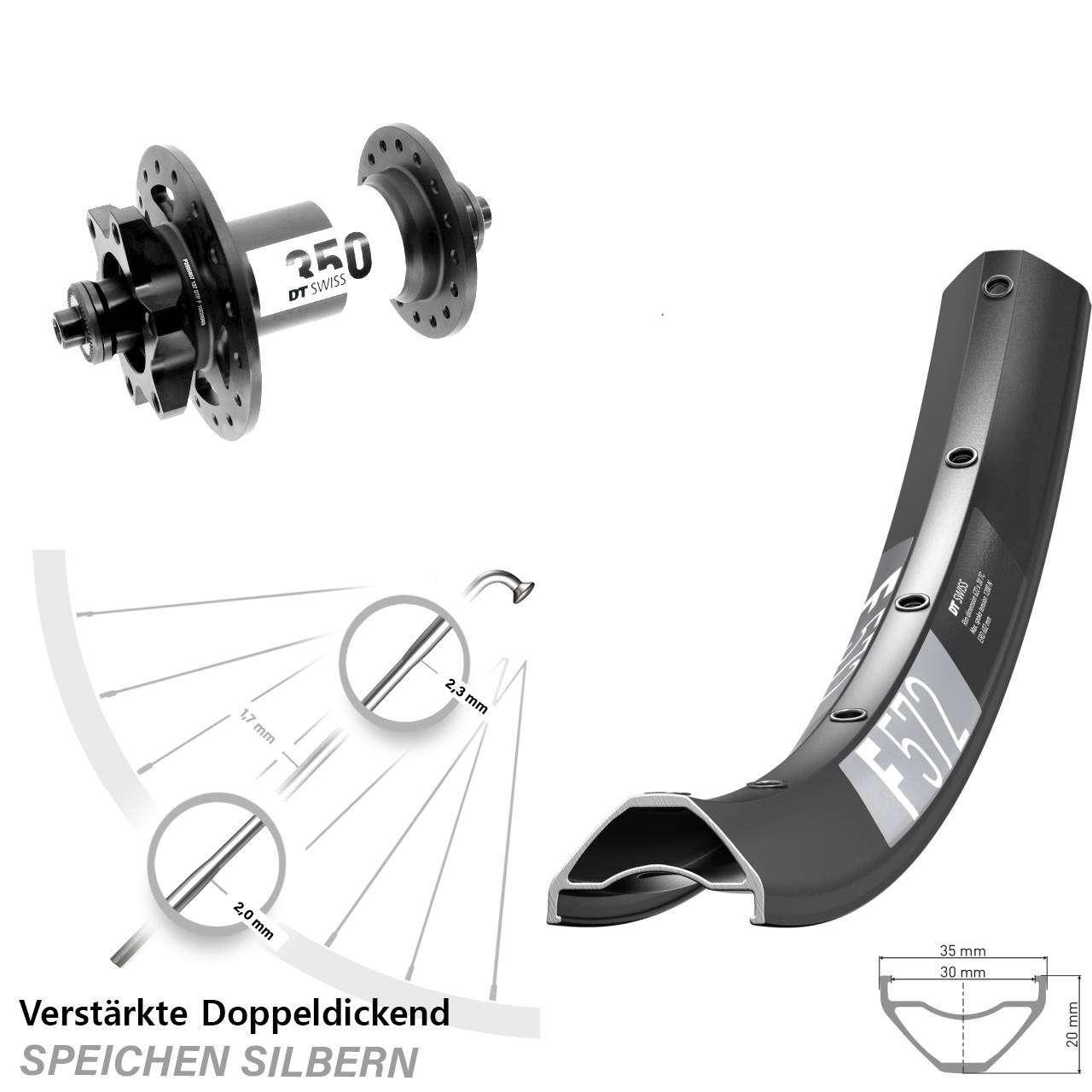 6-Loch Vorderrad für Schnellspanner 29 Zoll DT Swiss F 572-350