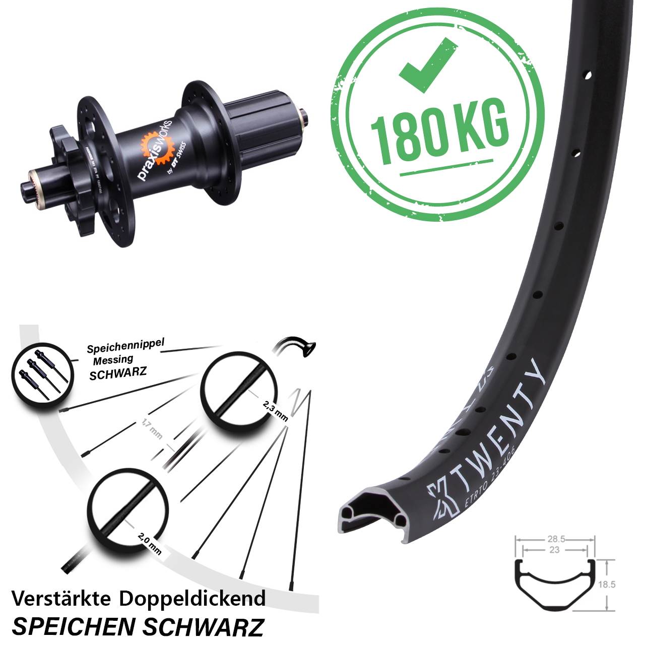 Hinterrad 20 Zoll KX Twenty DT Swiss 350 6-Loch 5x135 HG 8-11 fach