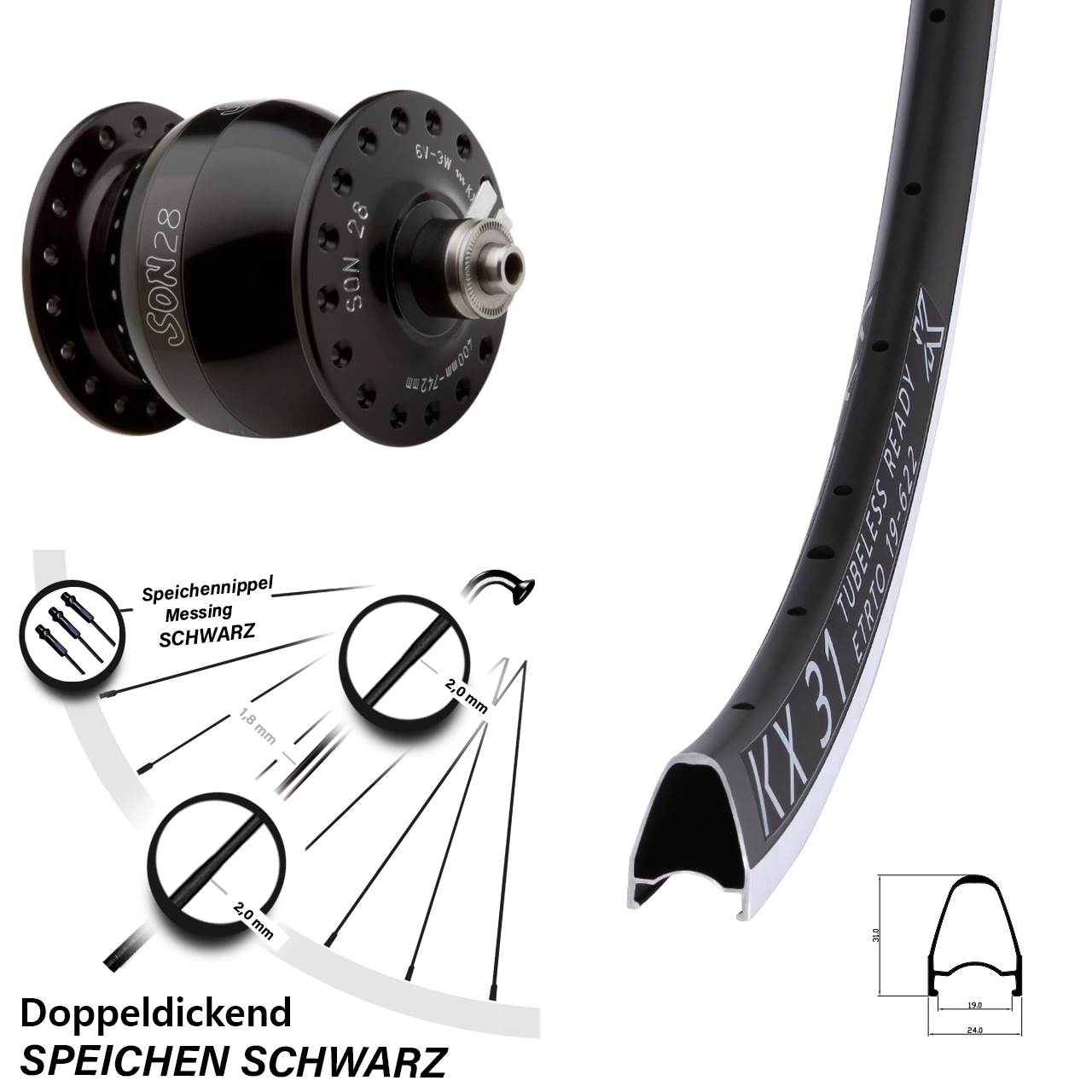 Nabendynamolaufrad 28 Zoll KX 31 SON 28 QR