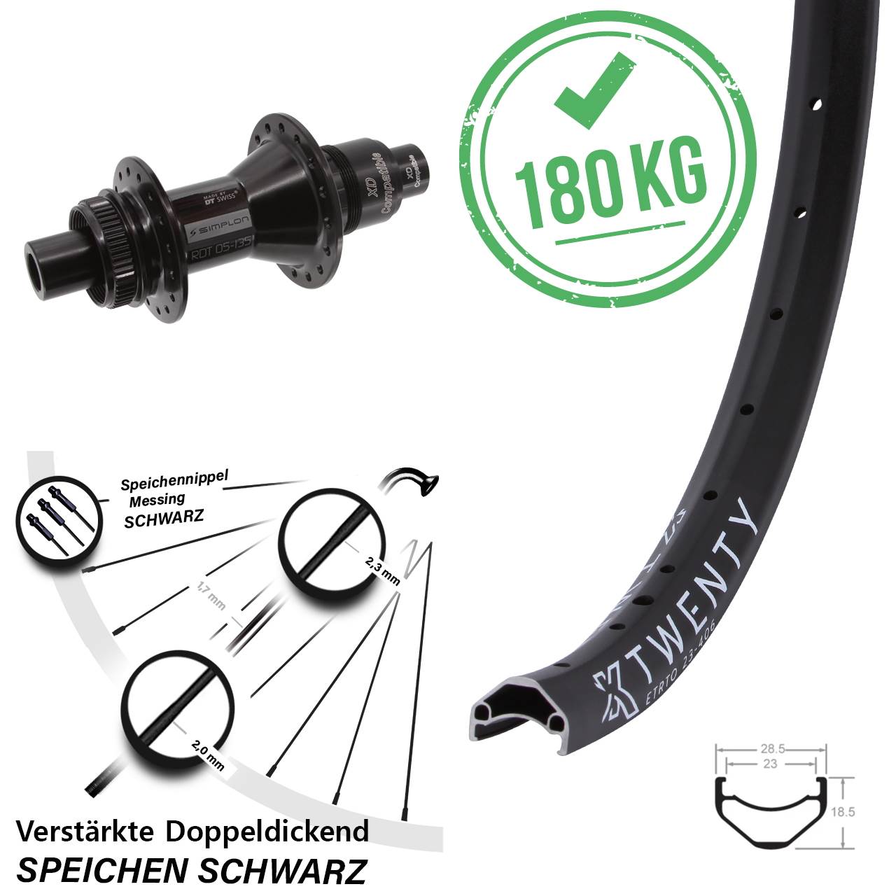 Hinterrad Centerlock 12x142 20 Zoll KX Twenty DT Swiss 370 XD 11-12 fach