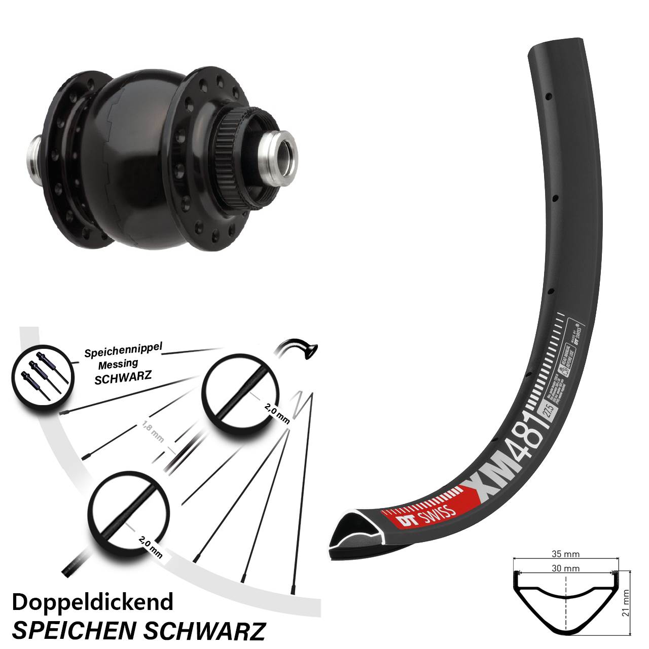 27,5 Zoll DT Swiss XM481 SONdelux Disc Nabendynamovorderrad 12x100