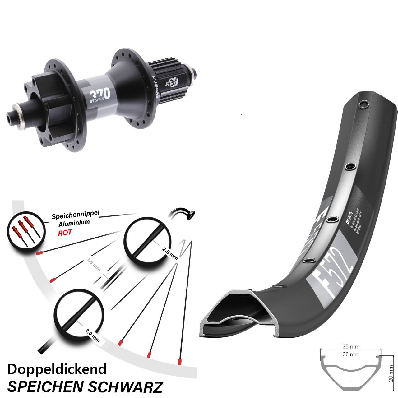 650B DT Swiss F 572 370 Boost Disc Laufrad für Schnellspanner Micro Spline
