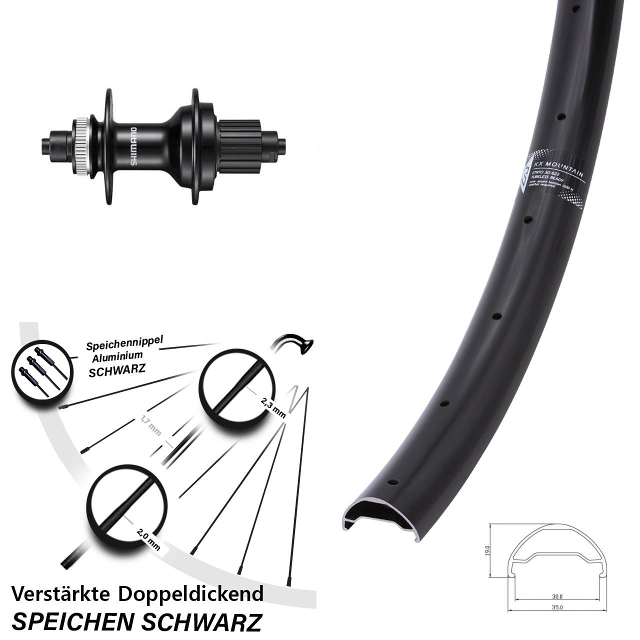 Centerlock Hinterrad 29 Zoll KX Mountain TR Shimano FH-MT500 Micro Spline QR