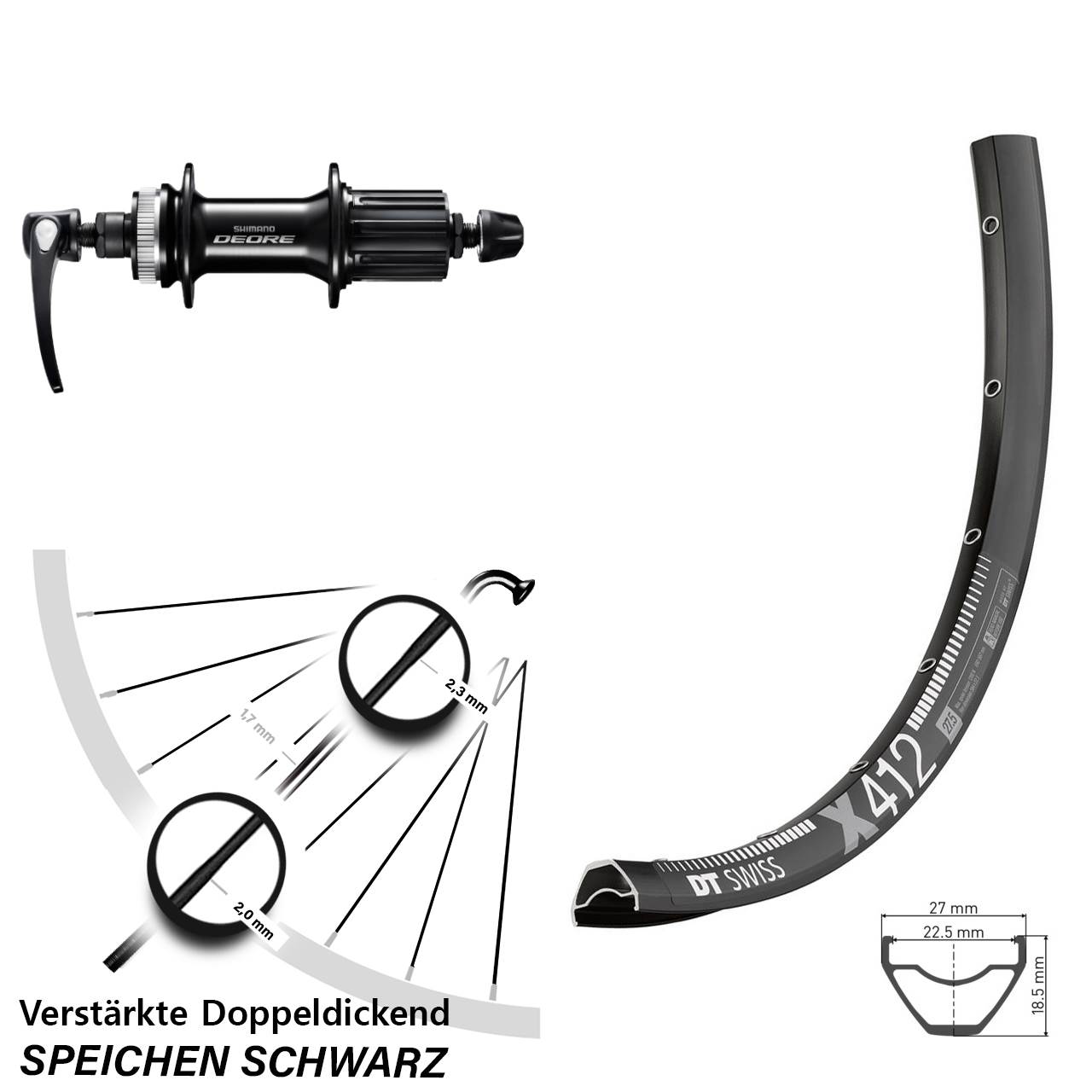 DT Swiss X 412 Shimano Deore FH-M6000 Disc 29 Zoll Hinterrad für Schnellspanner 8-11 fach