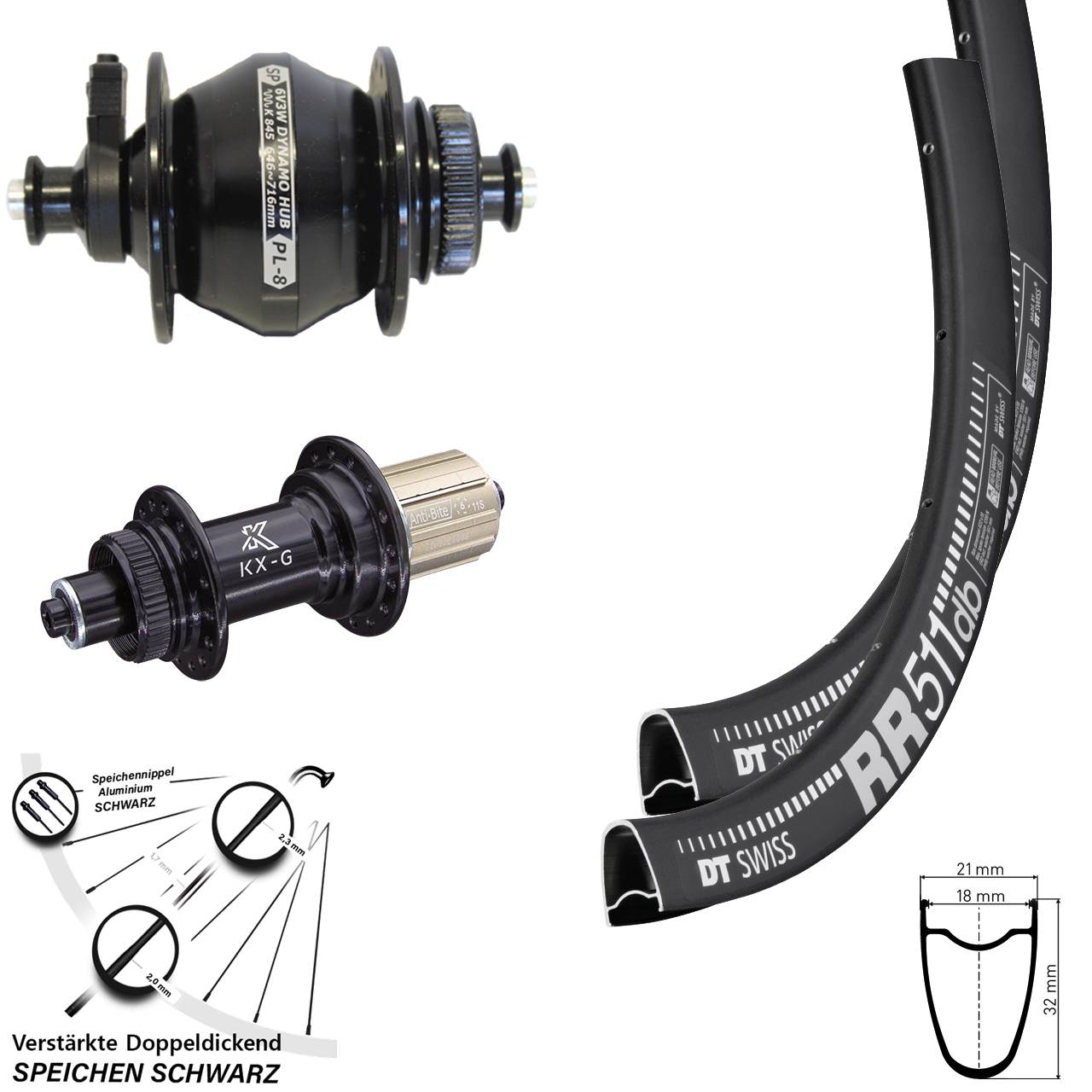 28 Zoll DT Swiss RR 511 KX-G Shutter PL-8 Disc Laufrad-Satz für Schnellspanner 8-12 fach HG