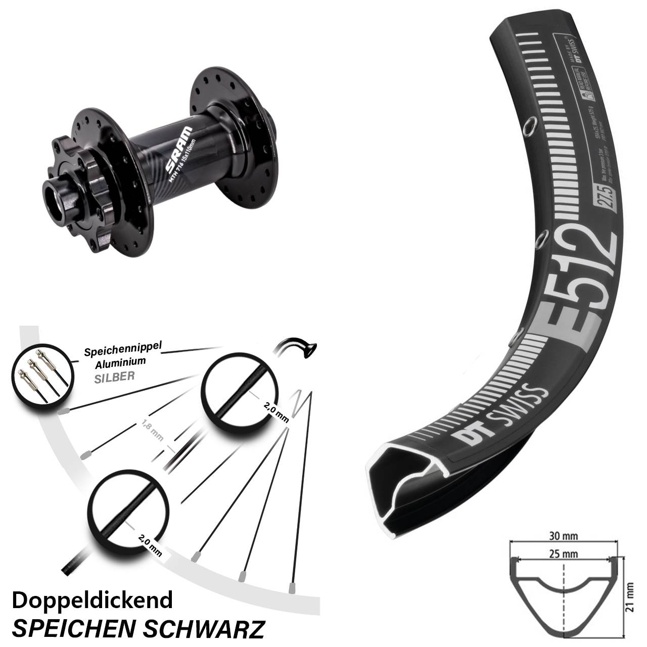Boost Disc Laufrad 15x110 27,5 Zoll DT Swiss E512 Sram 716