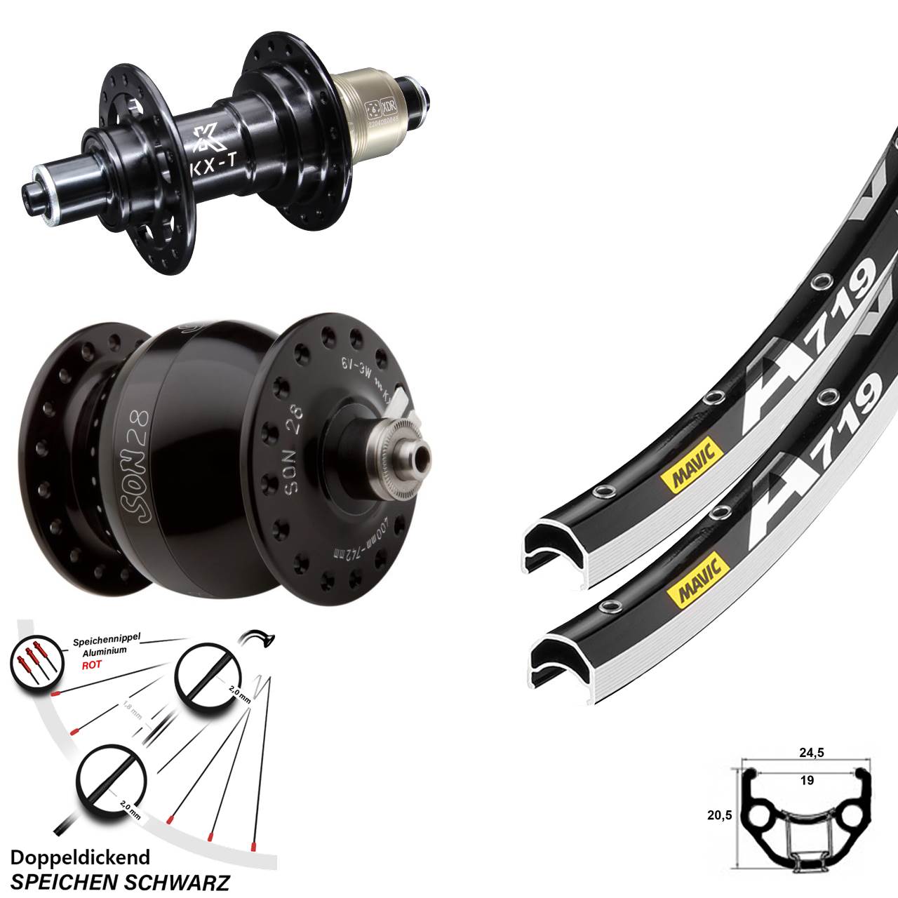 Laufradsatz SON 28 Zoll Mavic A 719 KX-T SRAM XD für Schnellspanner