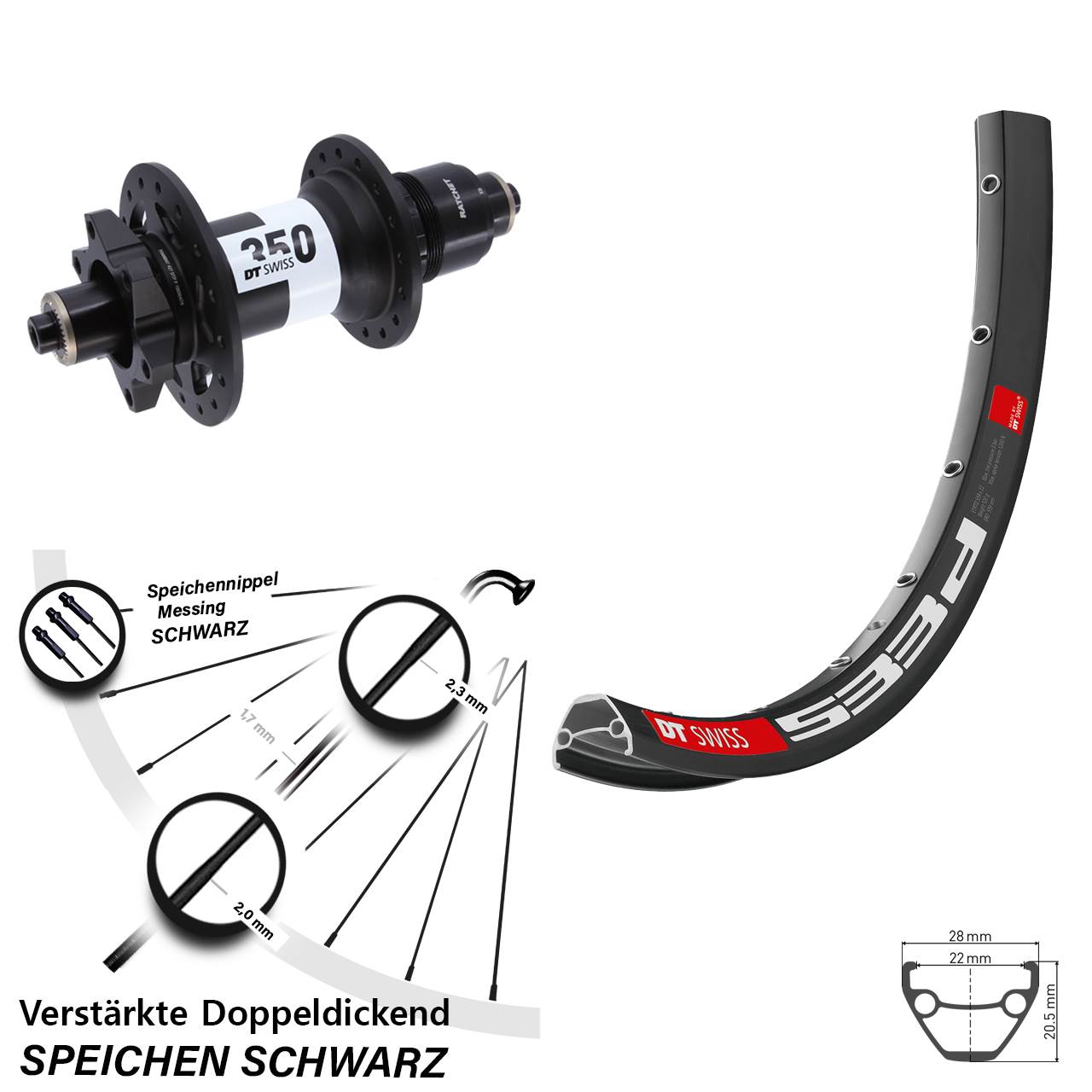 Disc Hinterrad 27,5 Zoll DT Swiss 533 D-350 SRAM XD für Schnellspanner Boost