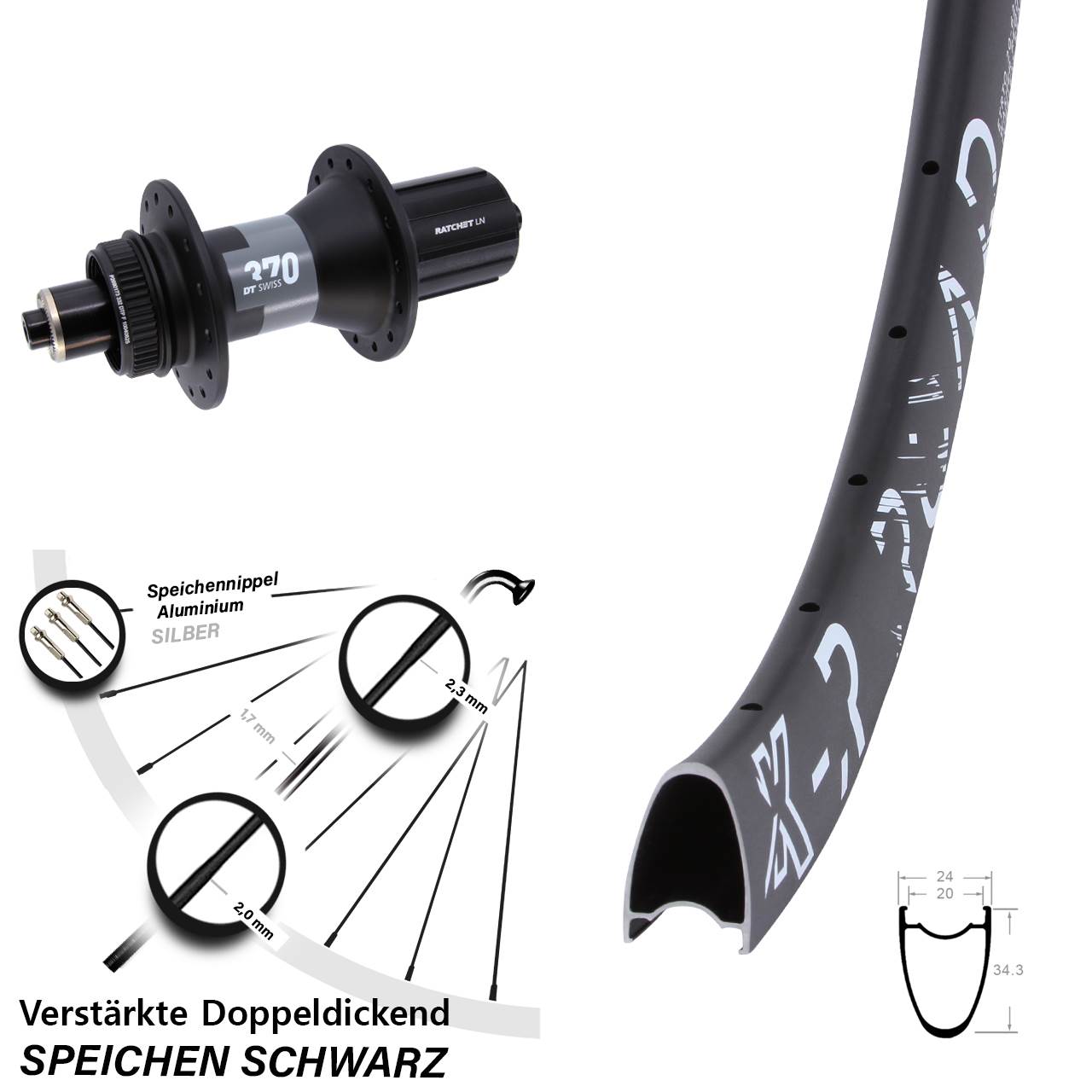 KX-R Road DT Swiss 370 28 Zoll Disc Laufrad für Schnellspanner 8-12 fach HG